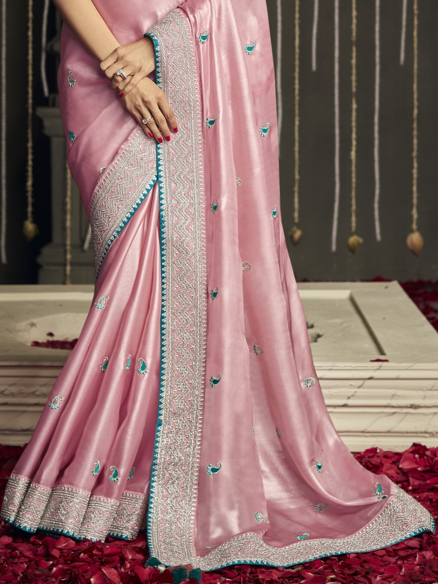 Melon Pink Dola Silk Saree