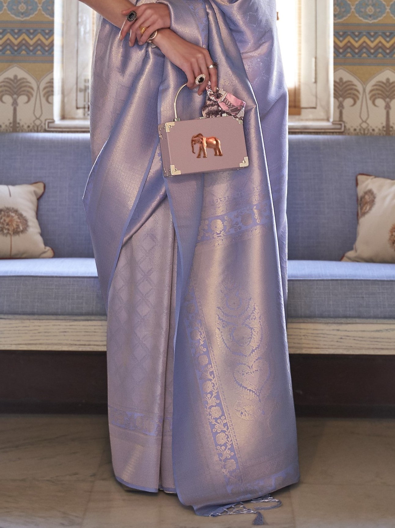 Shiny Lavender Kanjivaram Saree