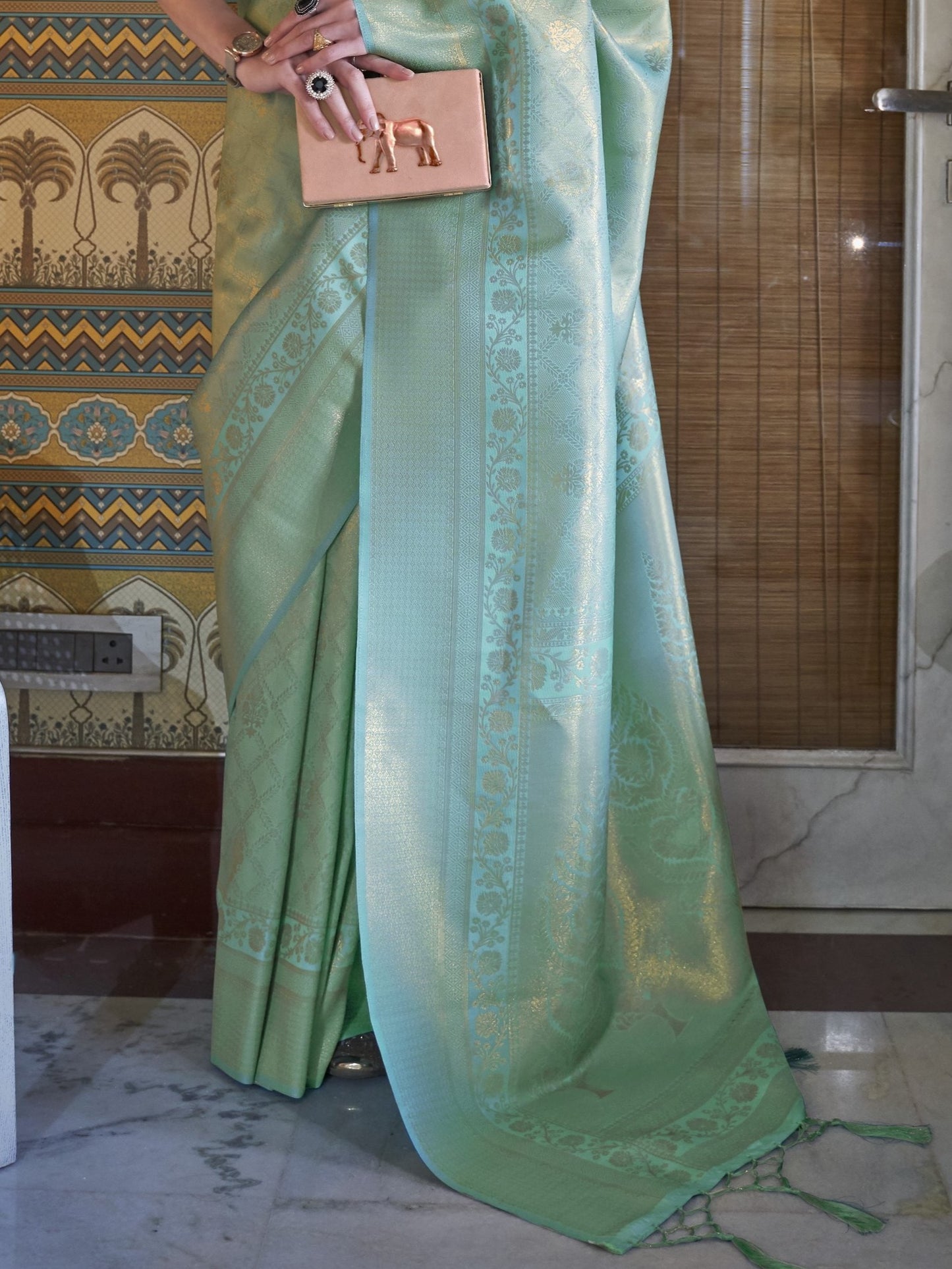 Aqua Mint Kanjivaram Saree