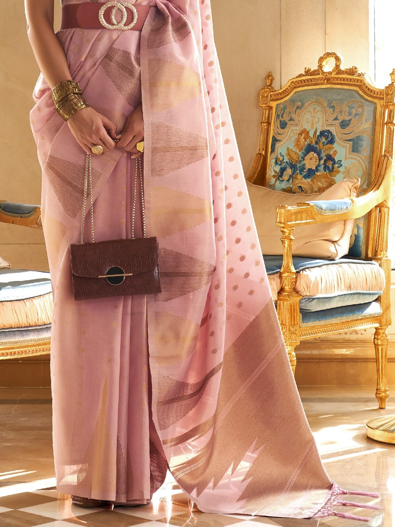 Blossom Pink Tissue Silk Saree