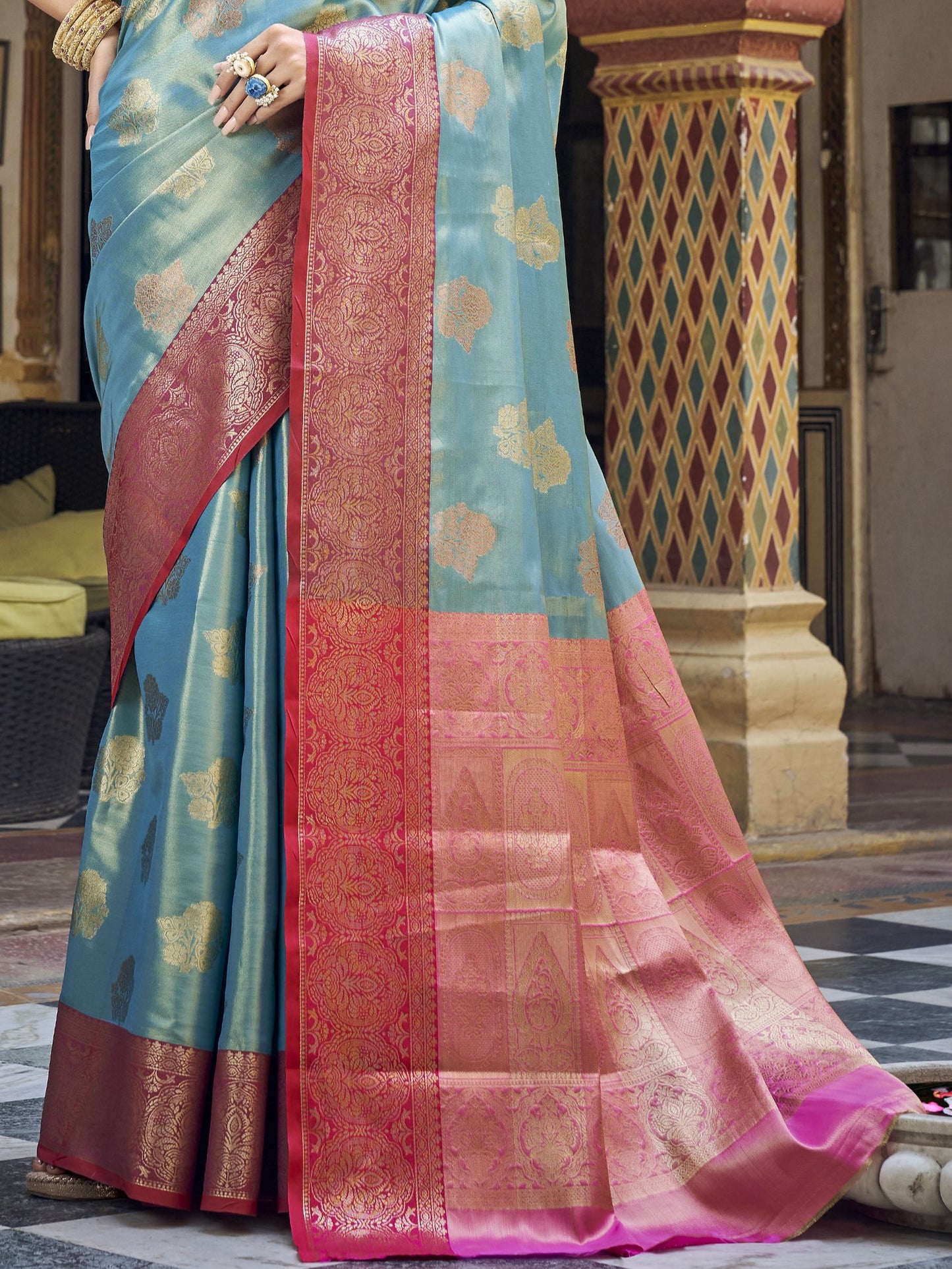 Baby Blue Tissue Silk Saree