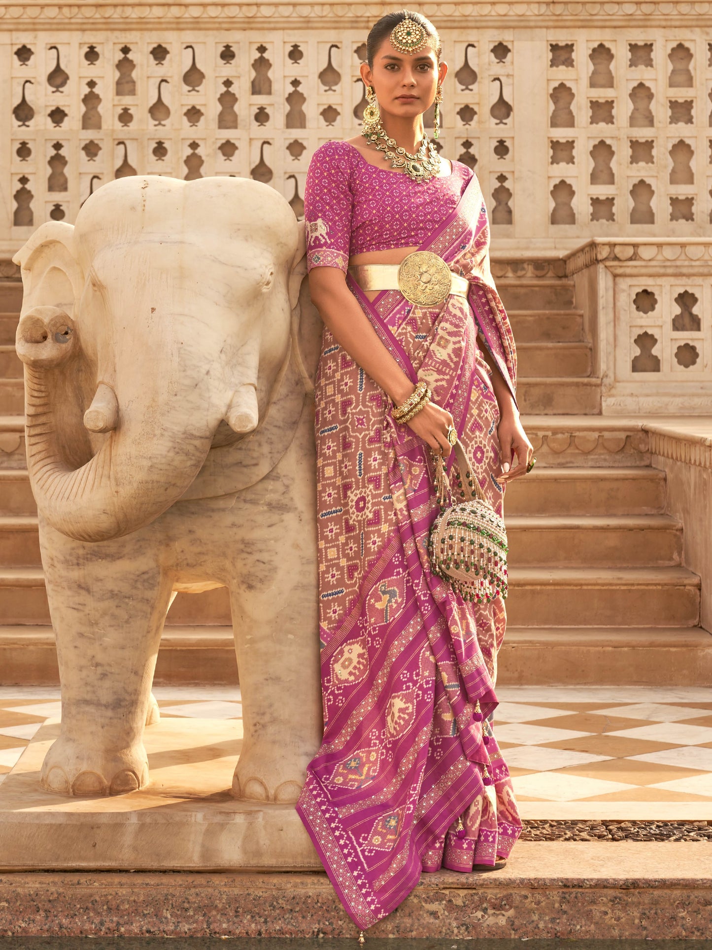 Coral Pink Patola Saree