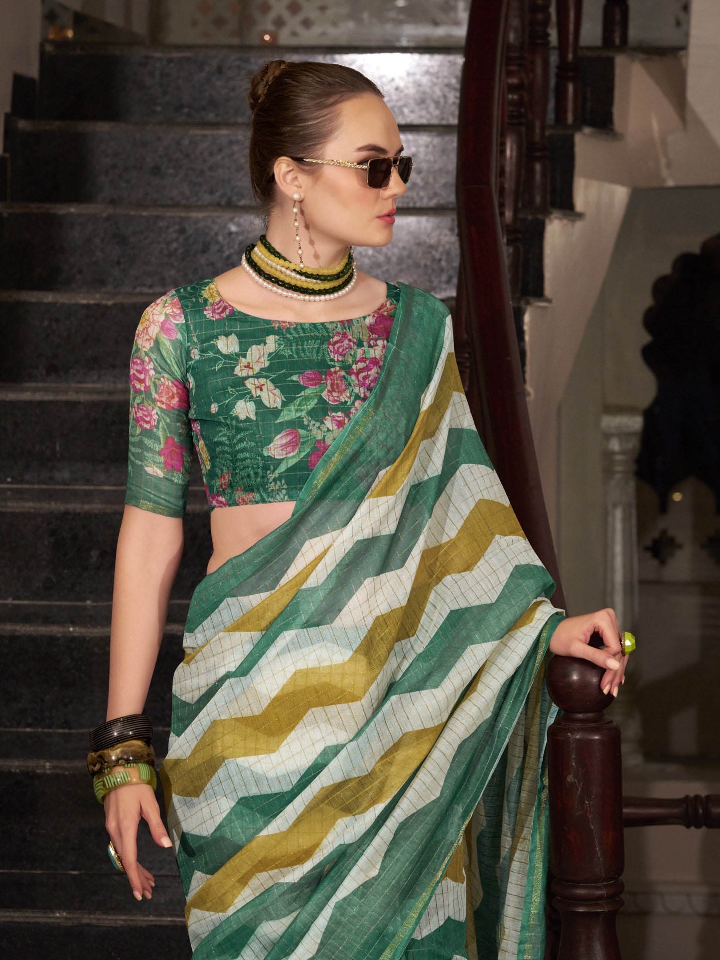 Green & White Cotton Silk Saree