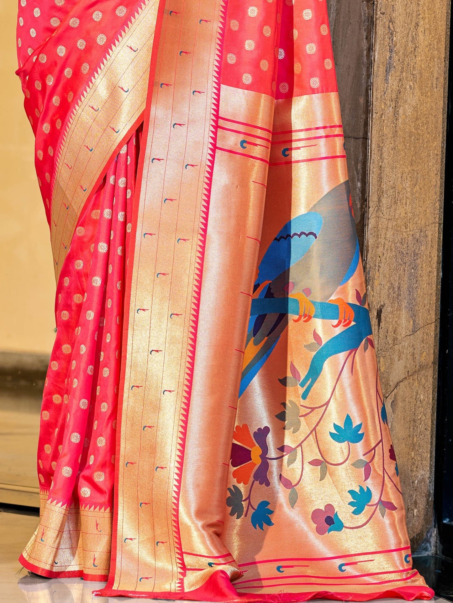Coral Pink Paithani Saree