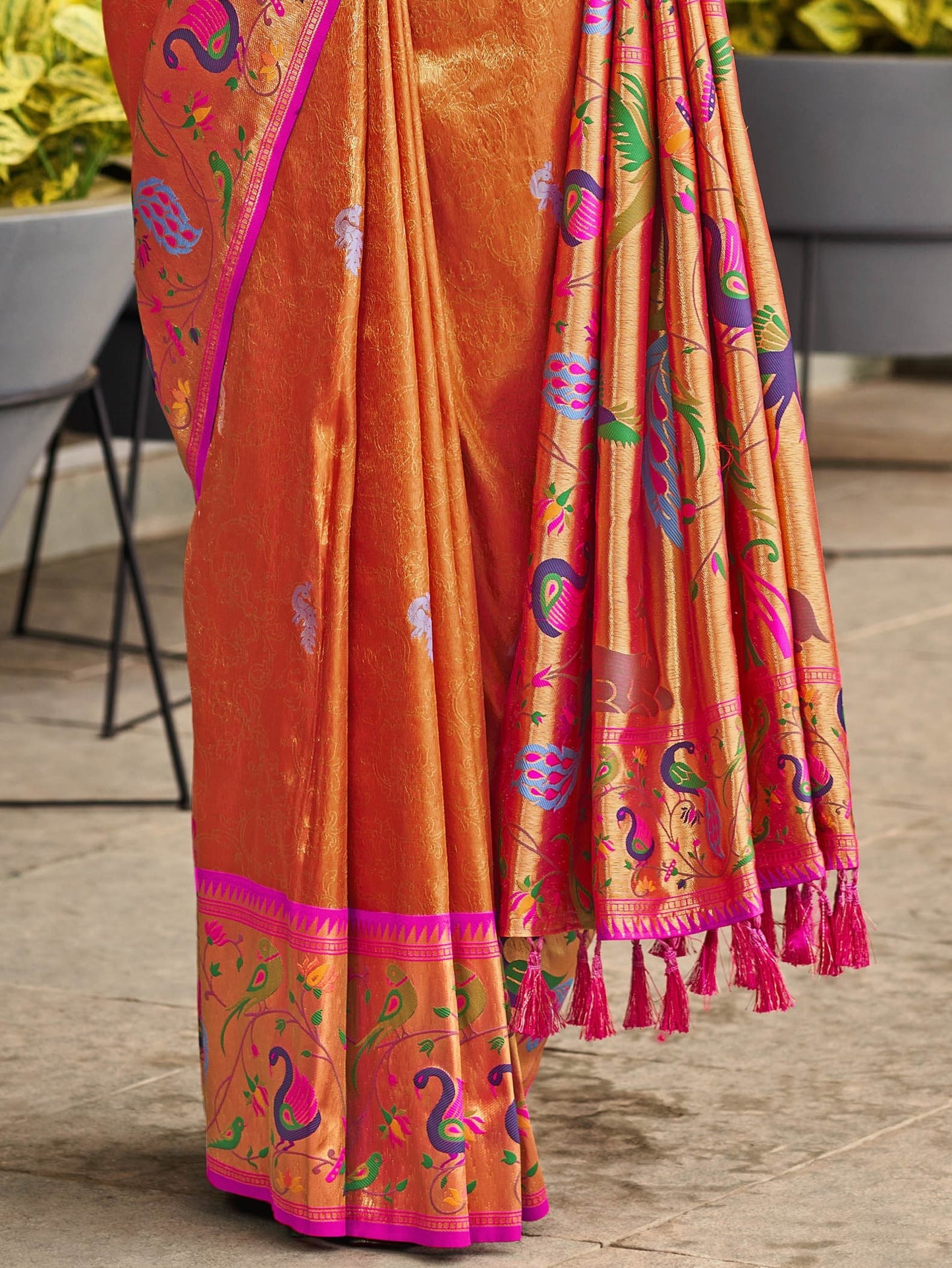 Flame Orange Paithani Saree
