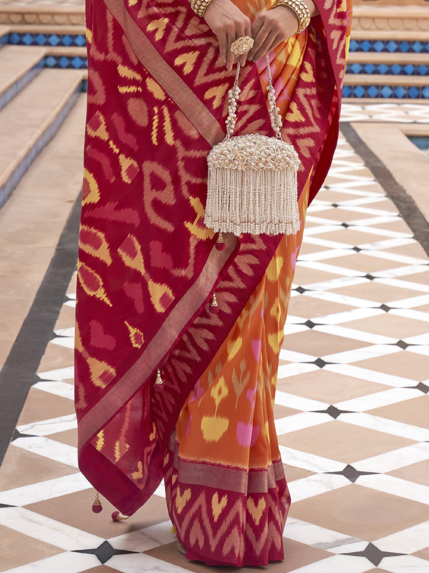 Flame Orange Patola Saree
