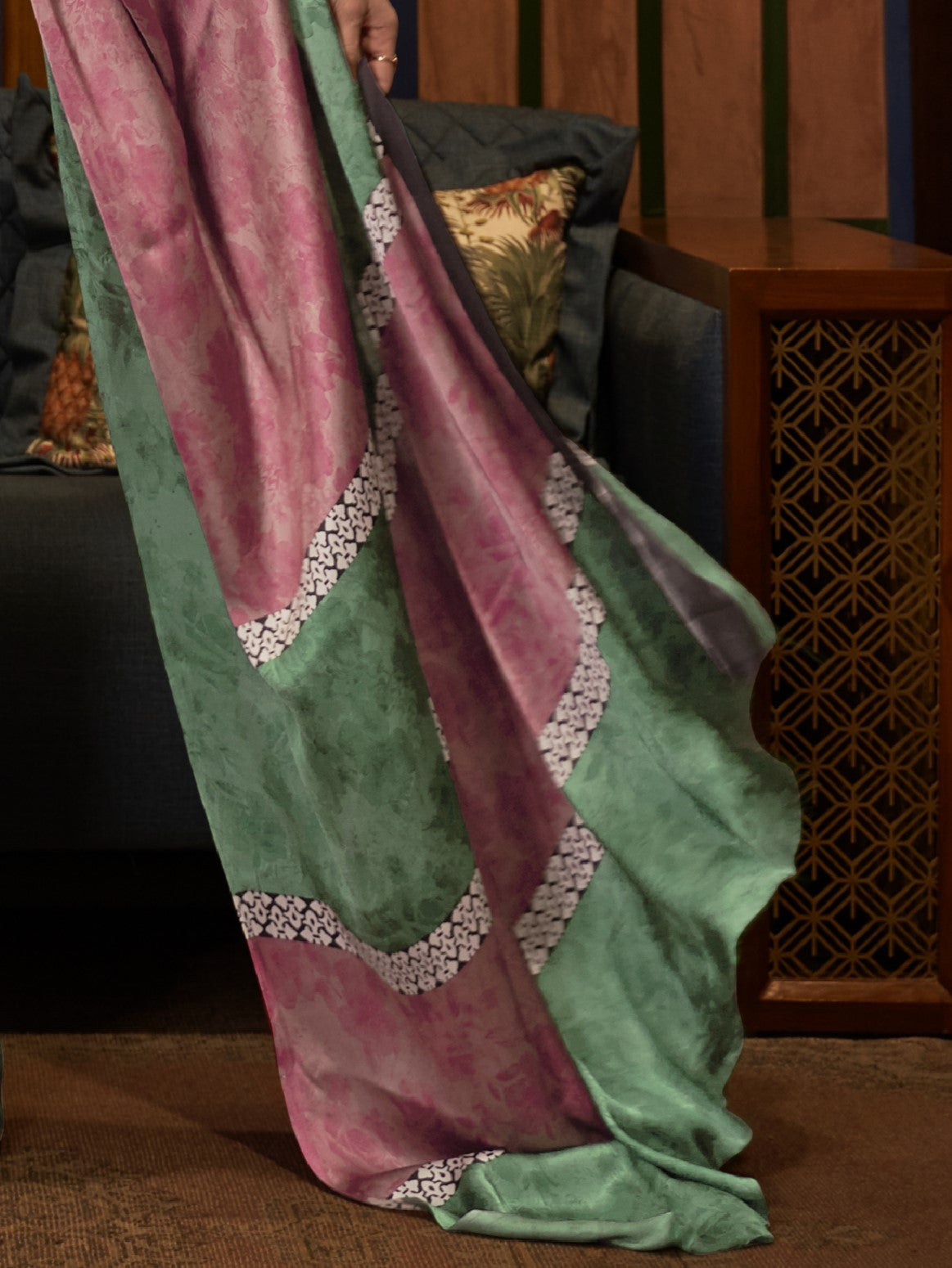 Multicolor Satin Silk Printed Saree