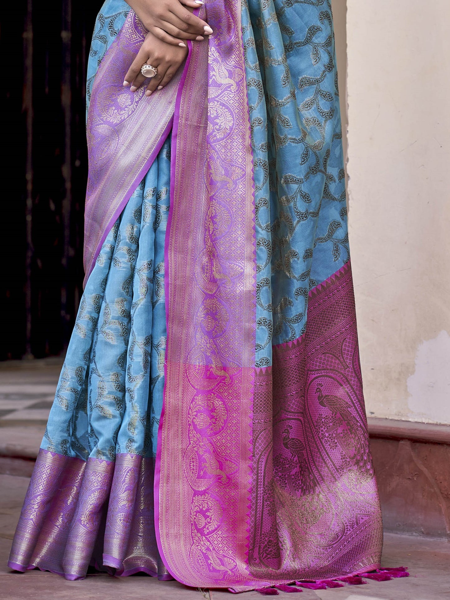 Cerulean Blue Tissue Silk Saree
