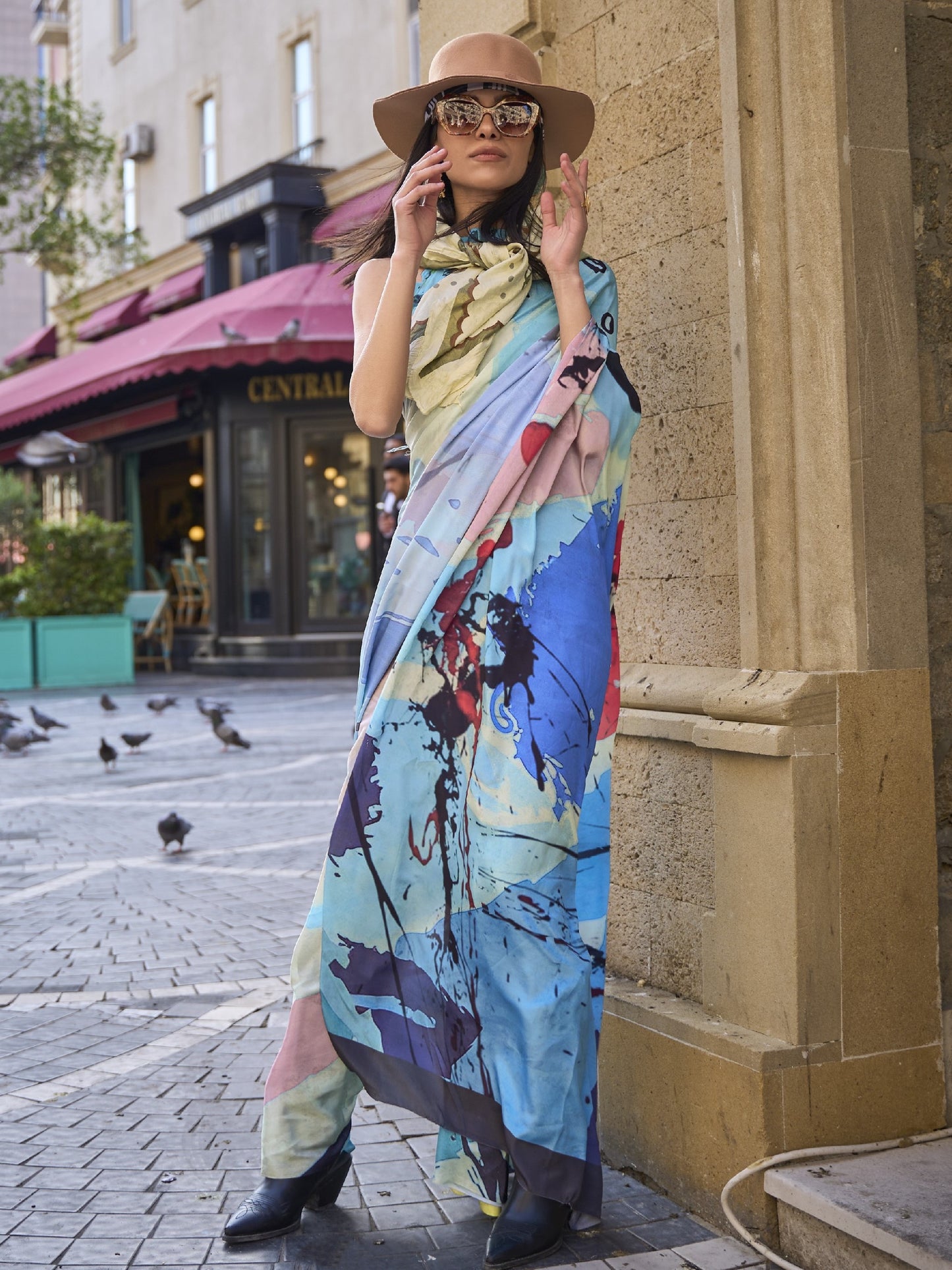 Multicolor Digital Print Crepe Saree