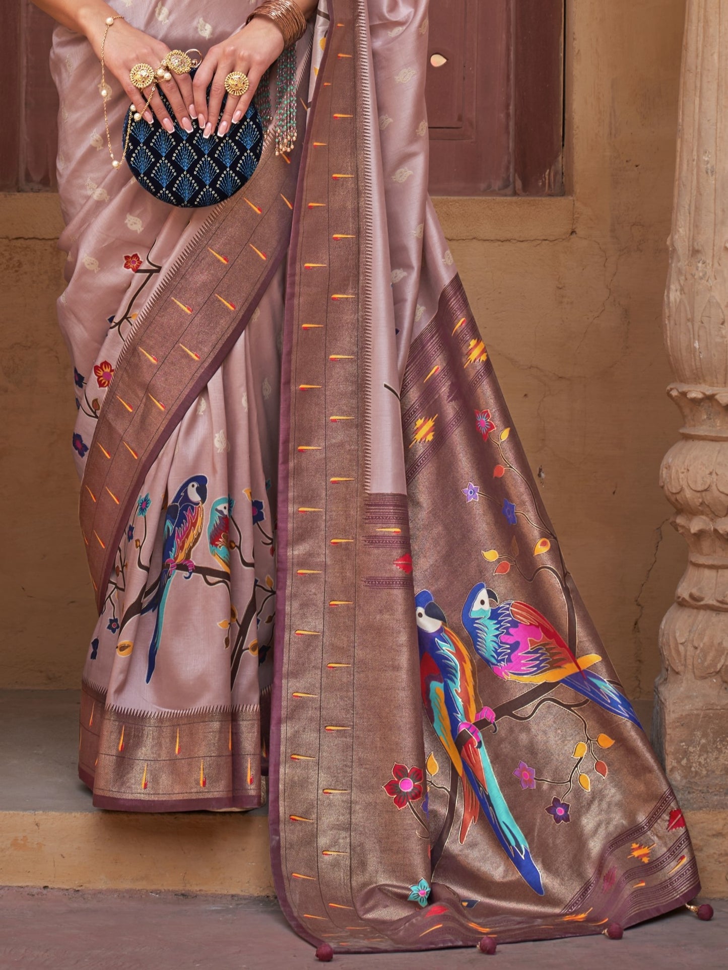 Pastel Brown Paithani Saree