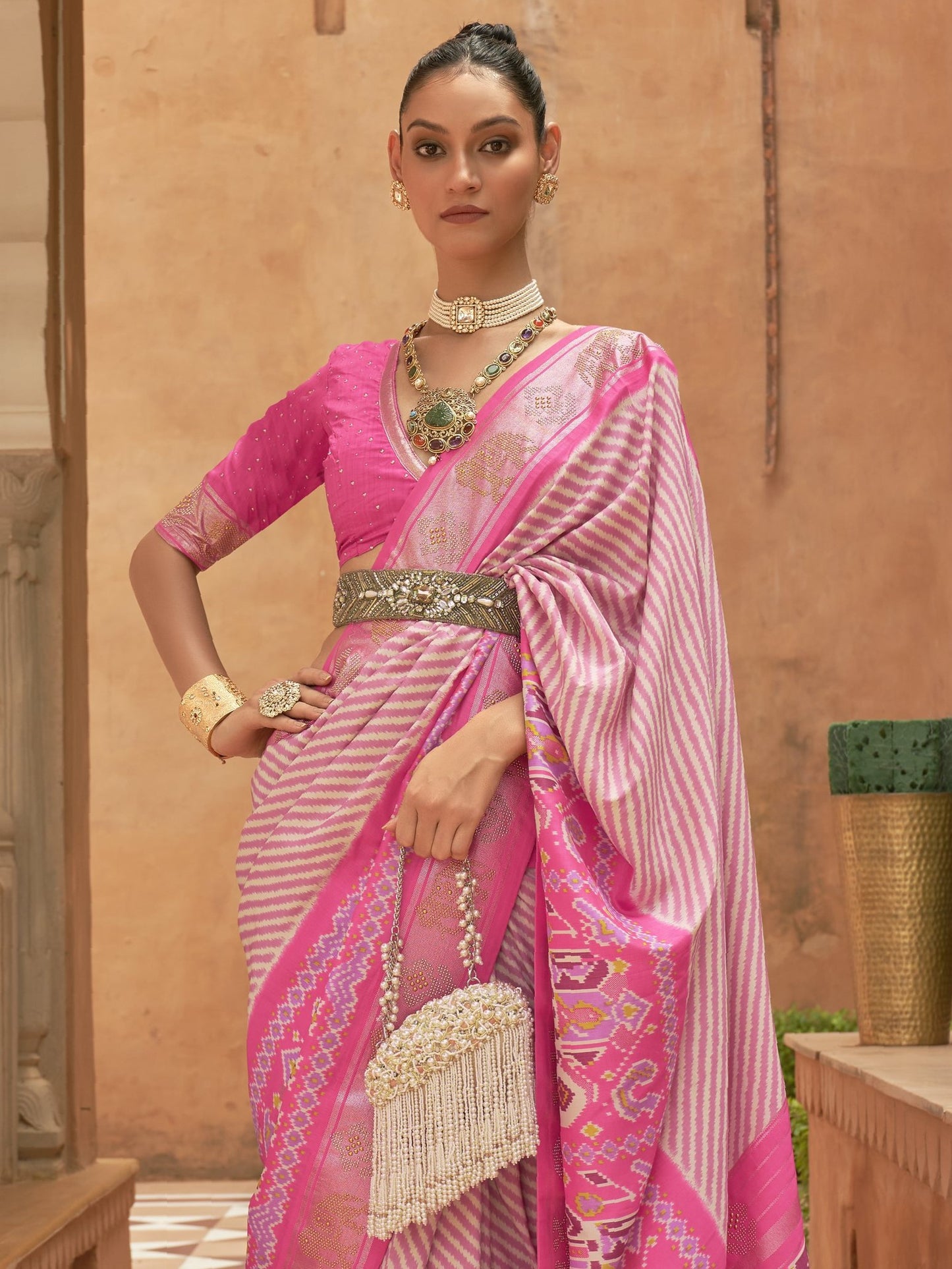 Rose Pink Woven Patola Saree