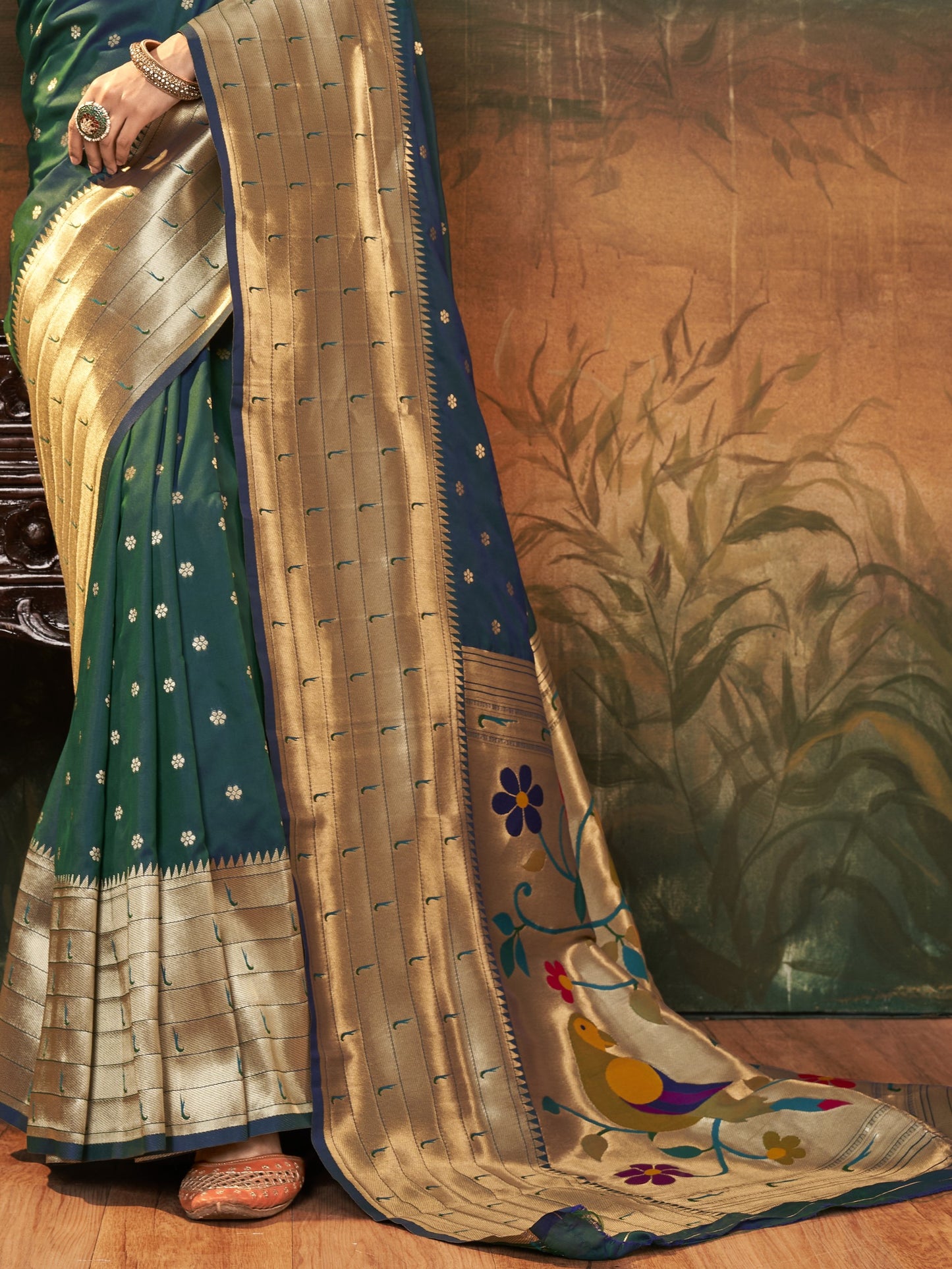 Peacock Green Paithani Saree