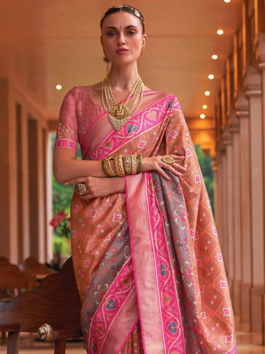Dark Peach Patola Saree