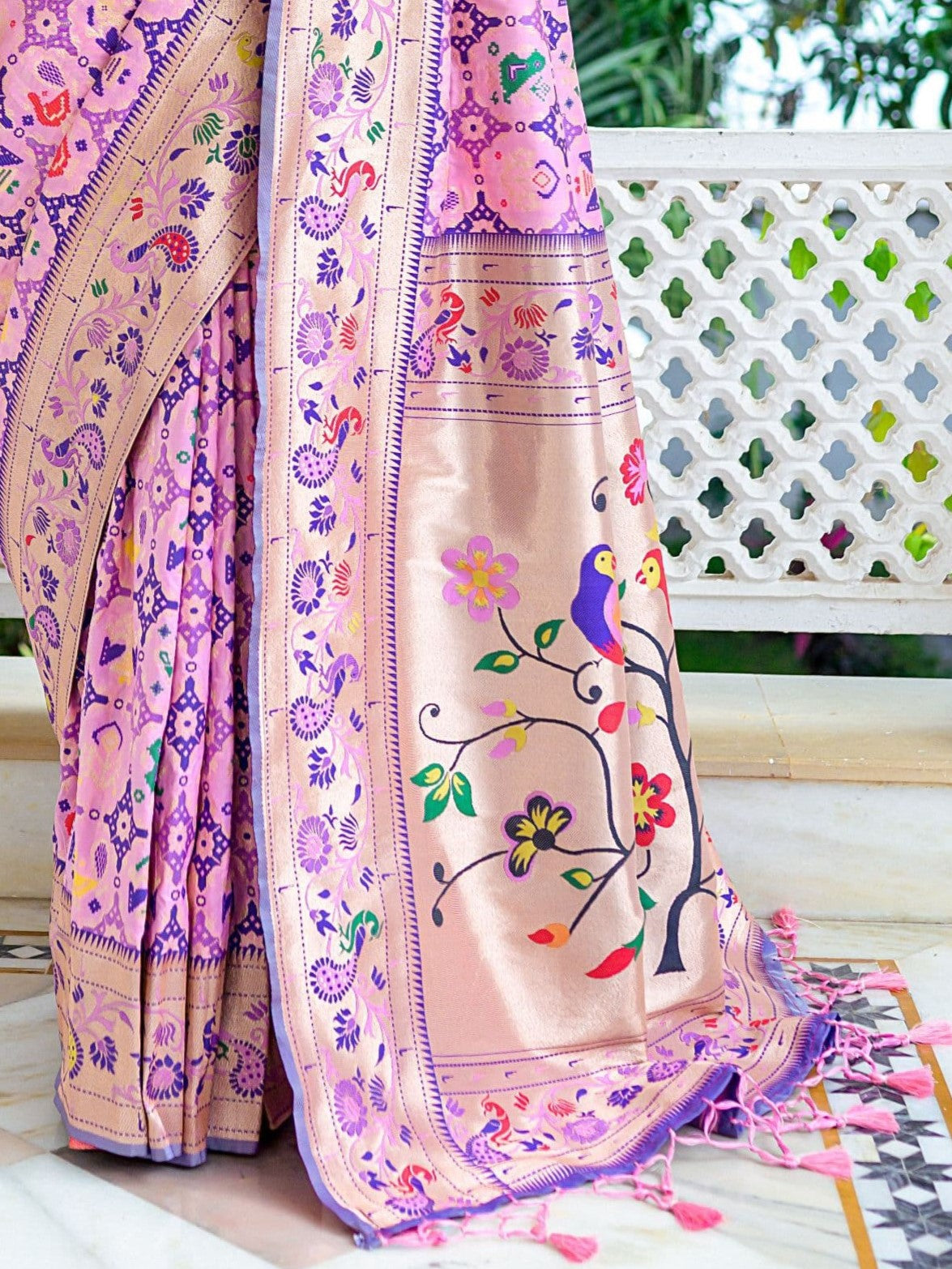Pink & Lavender Woven Patola Paithani Silk Saree