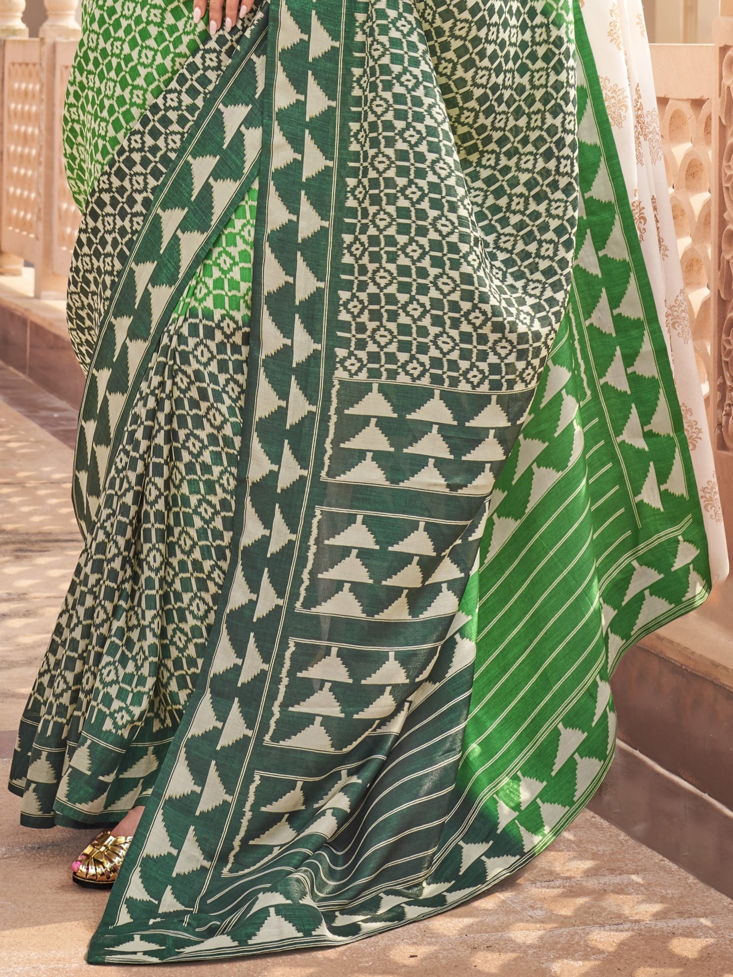 Classic Green Printed Patola Silk Saree