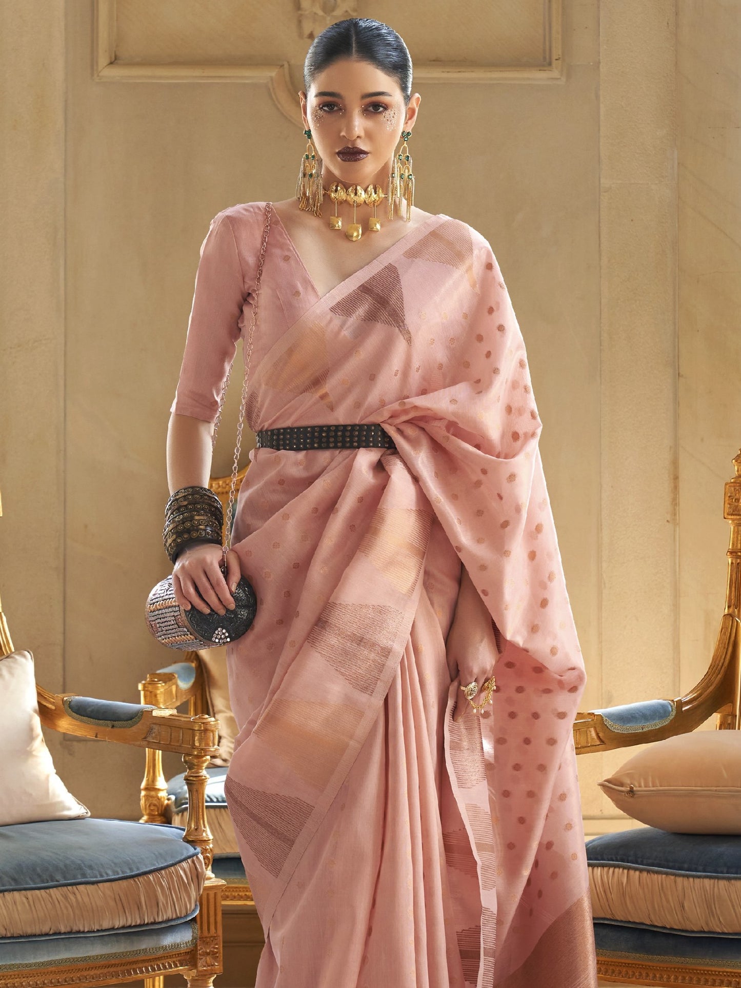 Pastel Peach Tissue Silk Saree