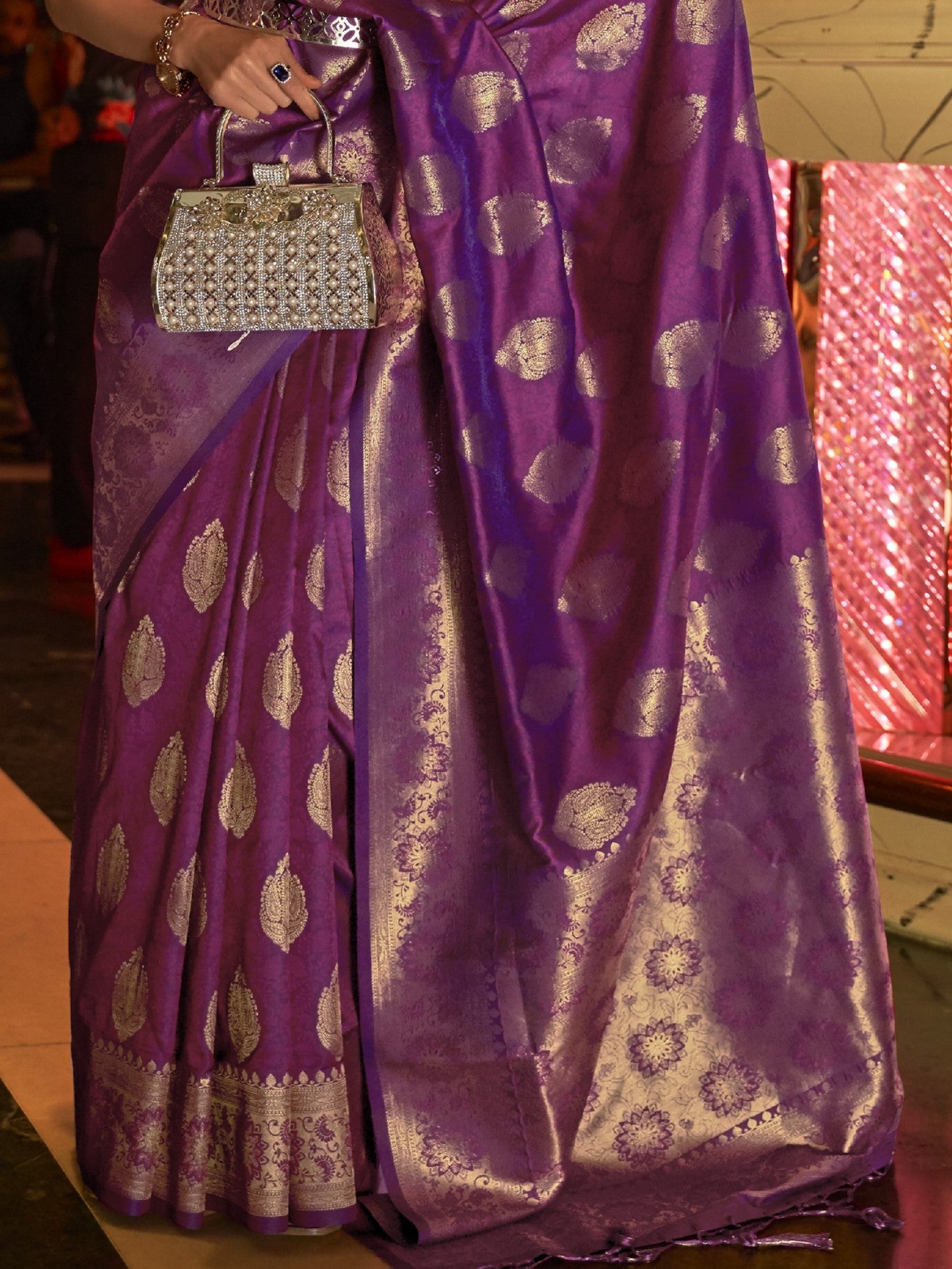 Dark Magenta Woven Banarasi Saree