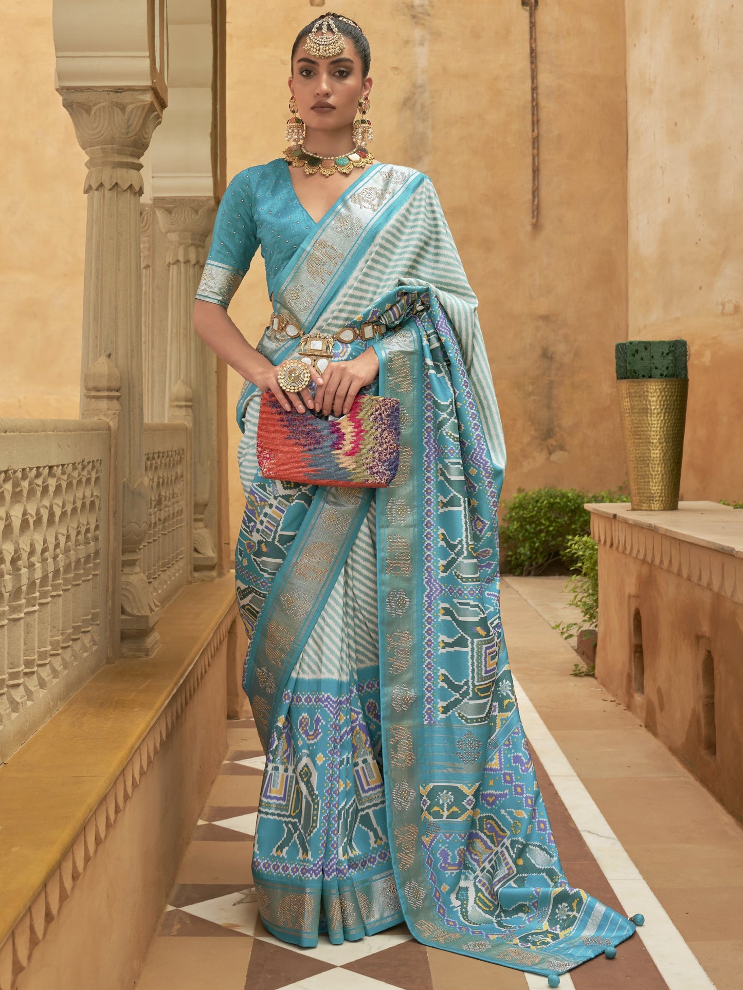 Light Blue Woven Patola Saree