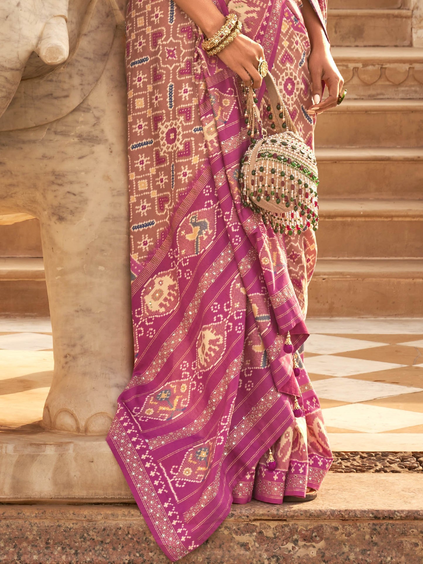 Coral Pink Patola Saree