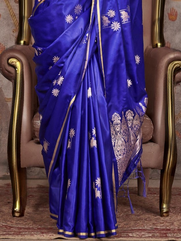 Cobalt Blue Woven Banarasi Satin Silk Saree