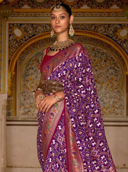 French Violet Patola Paithani Silk Saree