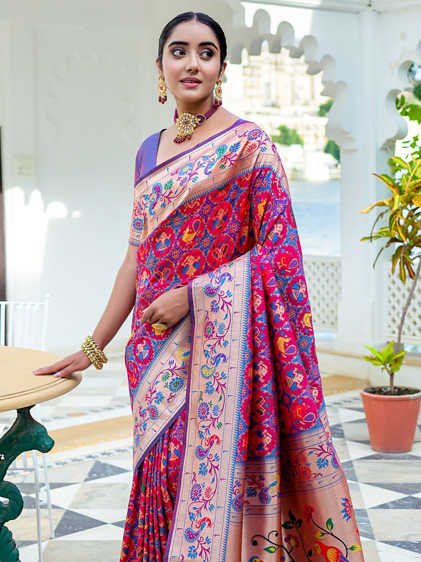 Rani & Purple Woven Patola Paithani Silk Saree
