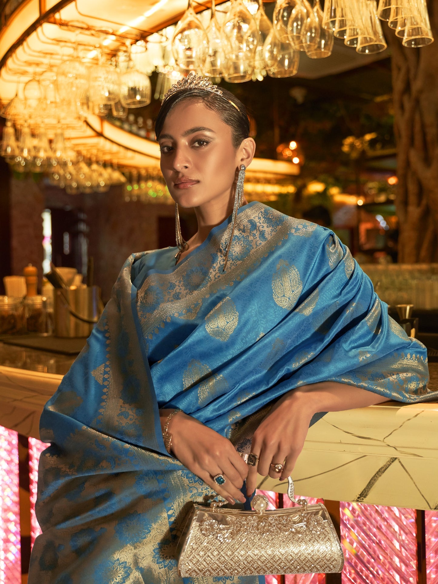 Pale Blue Woven Banarasi Saree