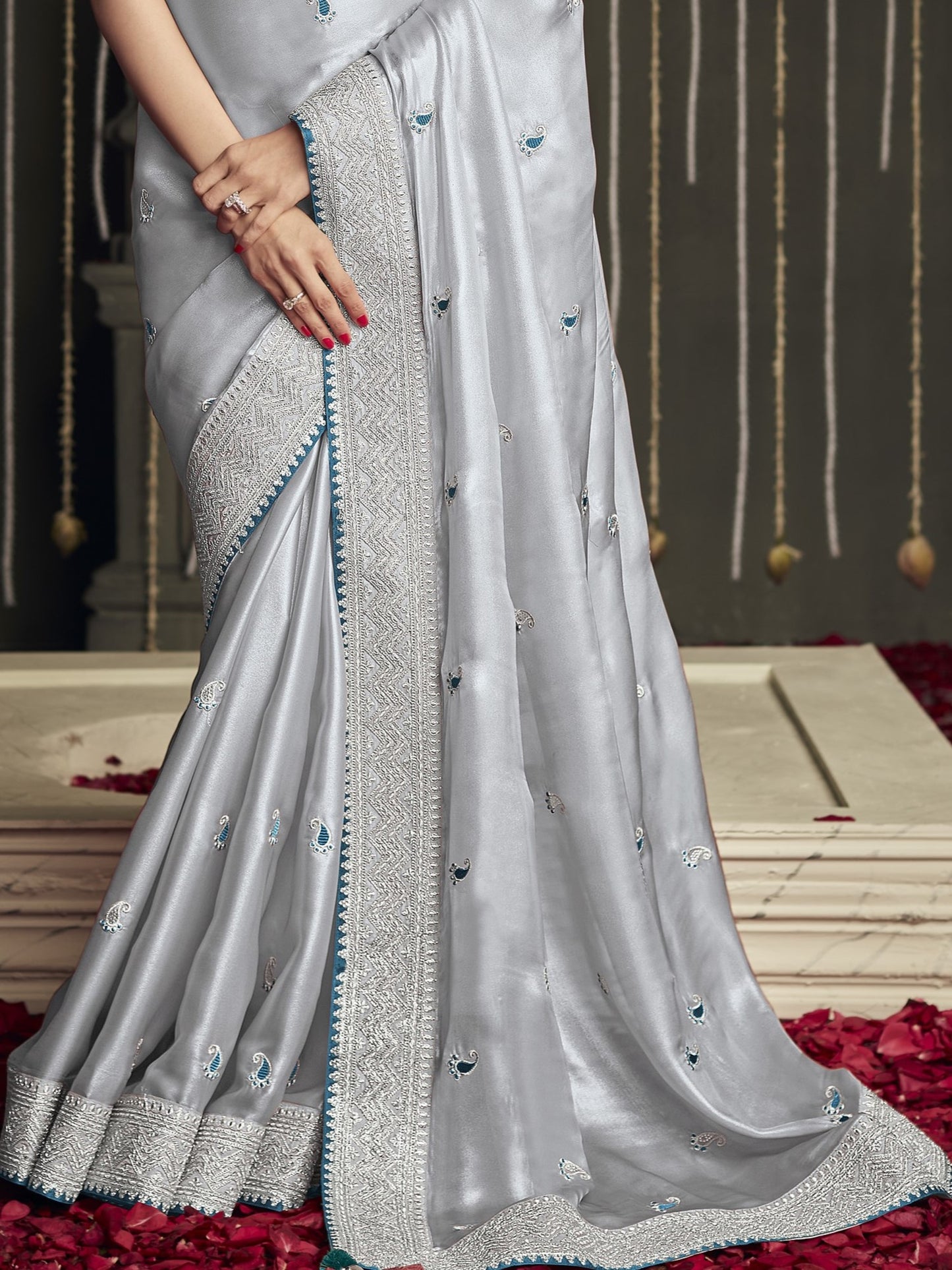 Light Blue Dola Silk Saree