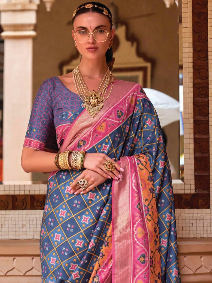 Neon Blue Patola Saree