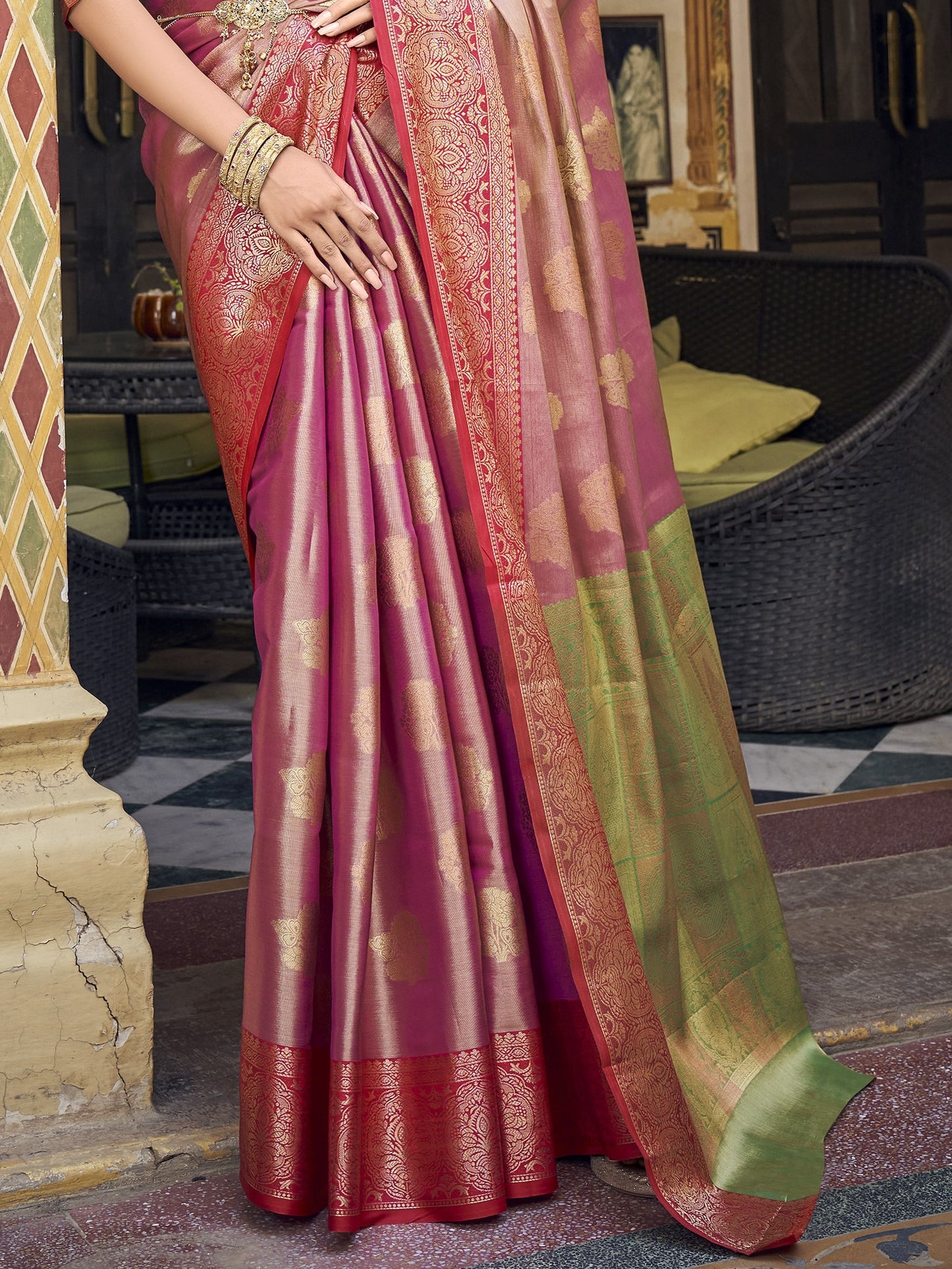 Blush Pink Tissue Silk Saree