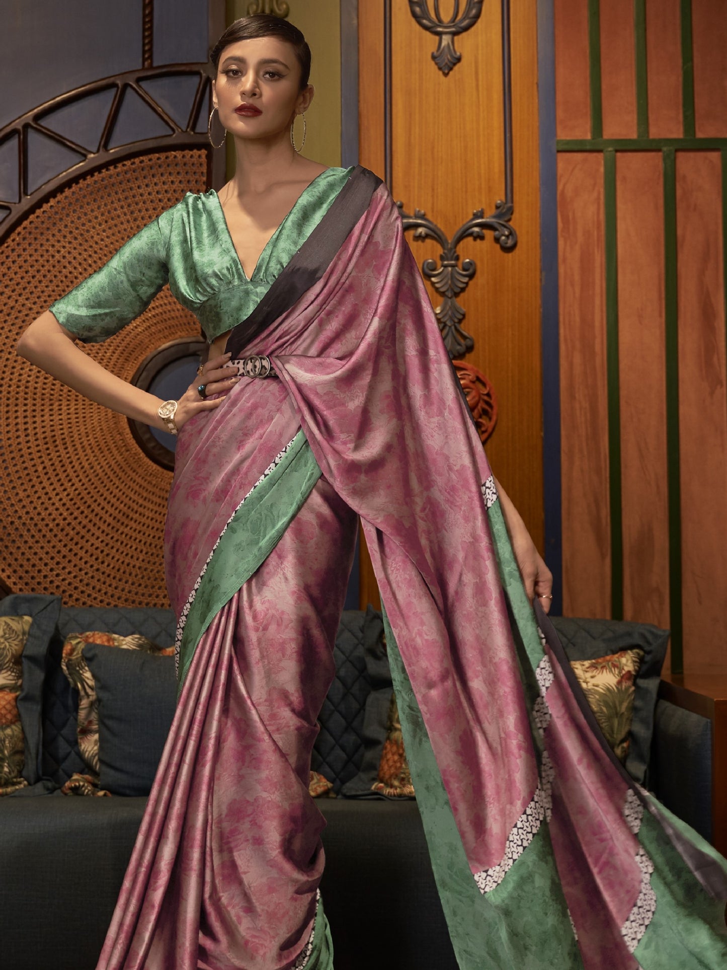 Multicolor Satin Silk Printed Saree