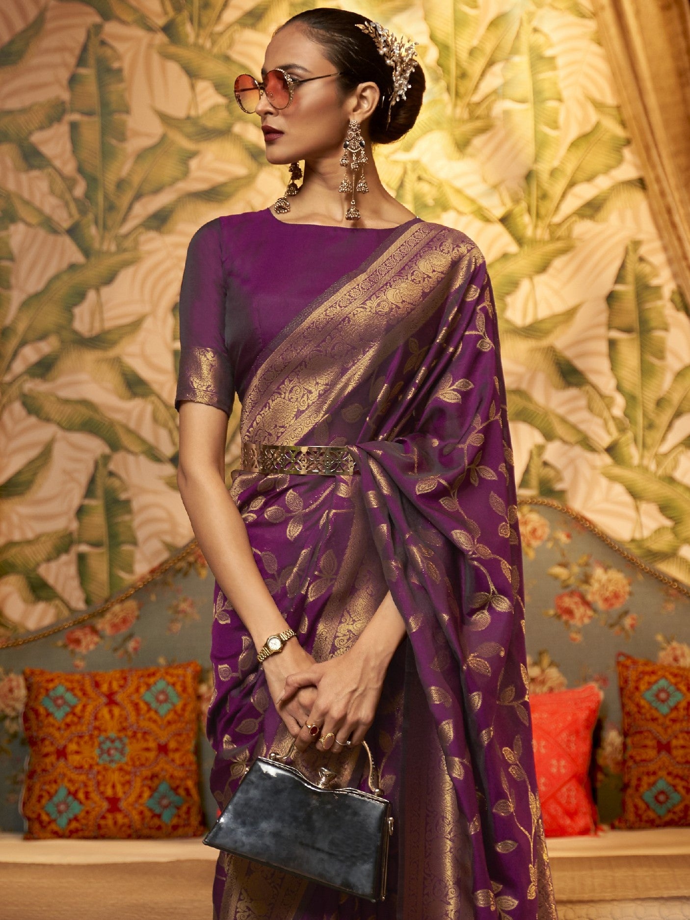 Byzantium Purple Woven Banarasi Saree