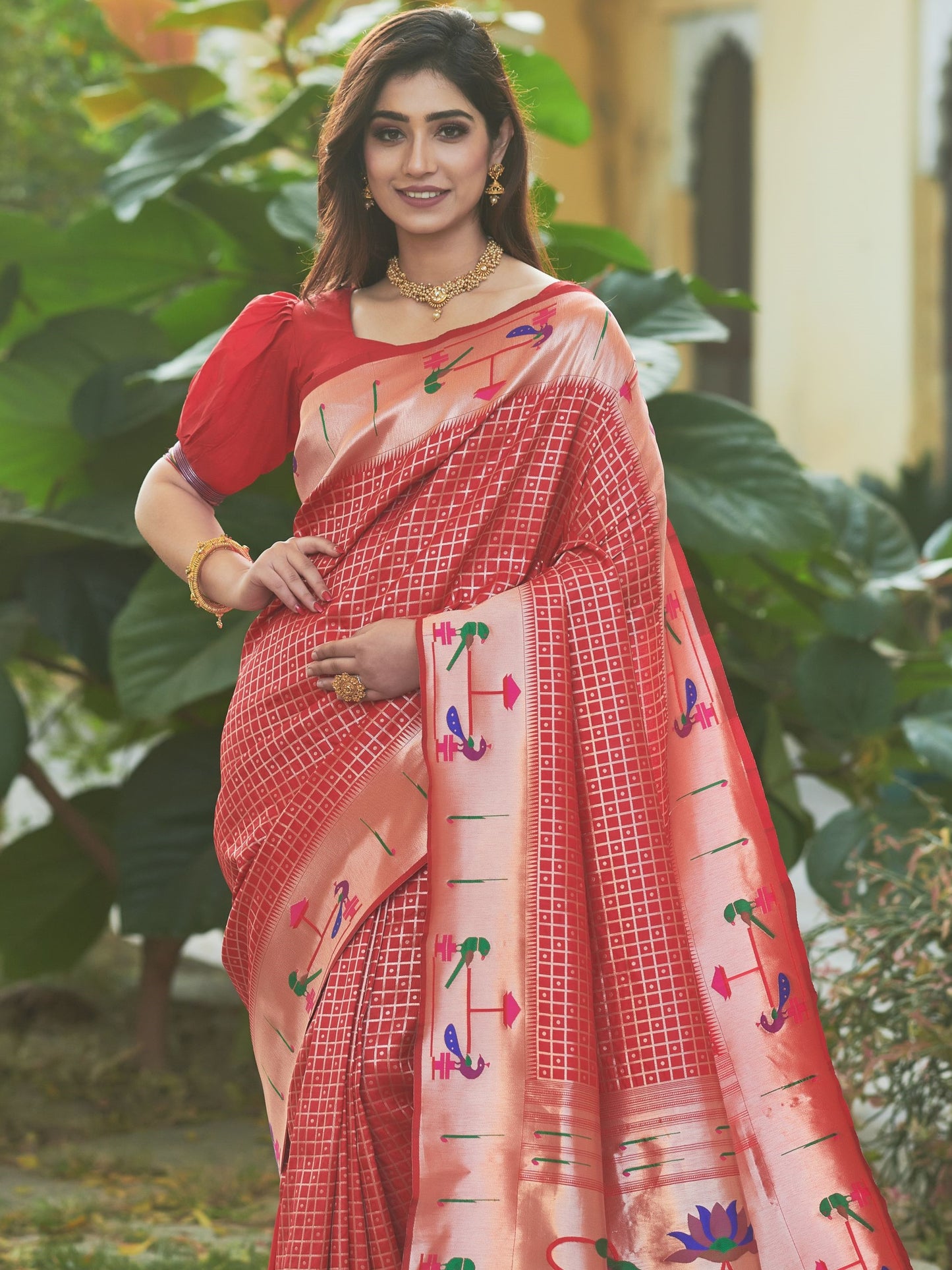 Carmine Red Paithani Saree