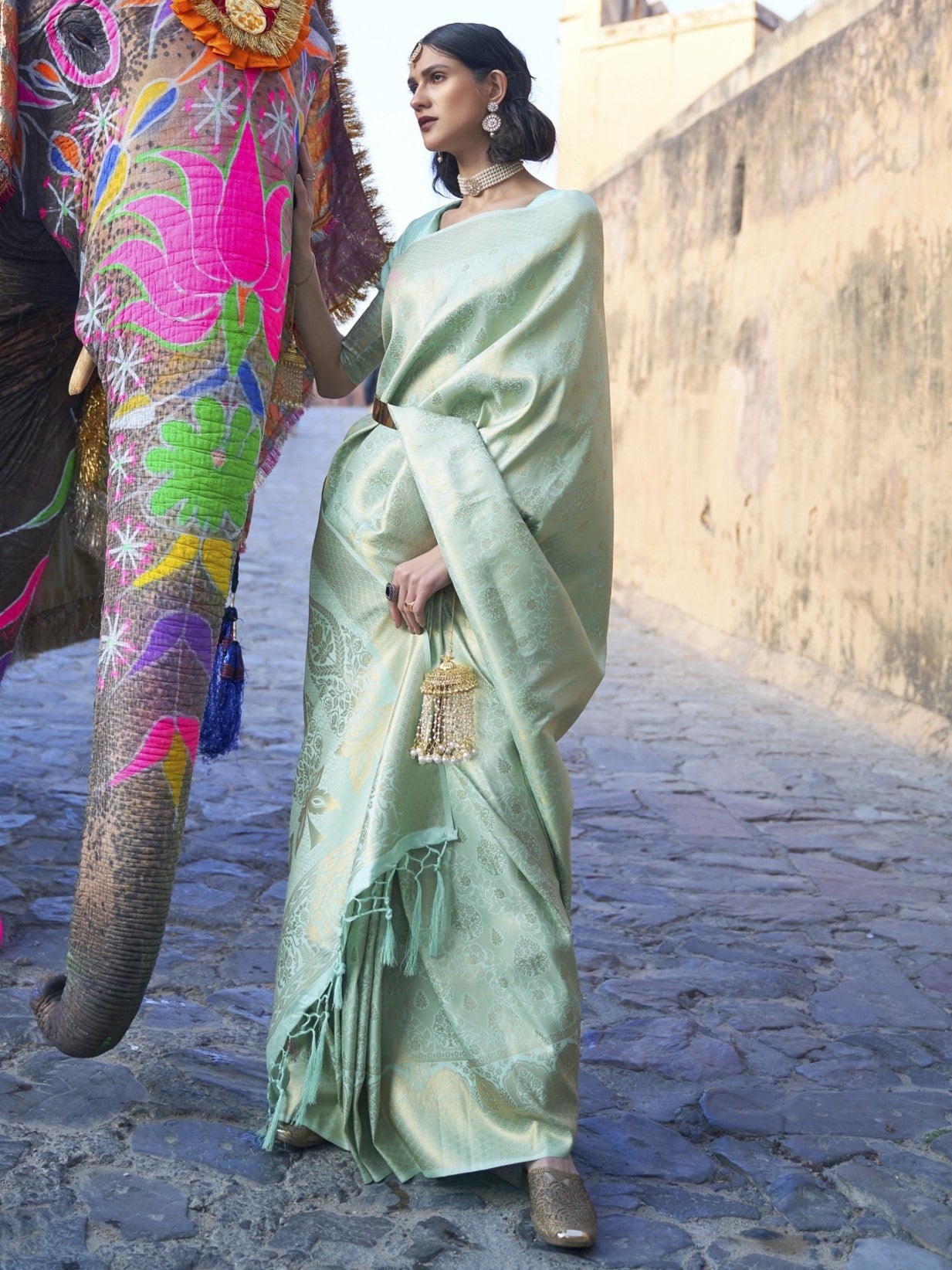 Pastel Cyan Kanjivaram Saree