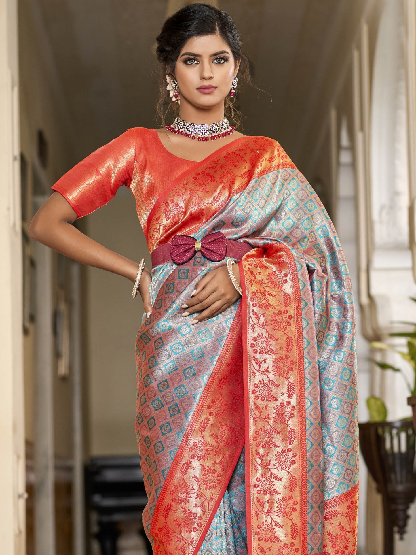 Apricot Orange Kanjivaram Saree