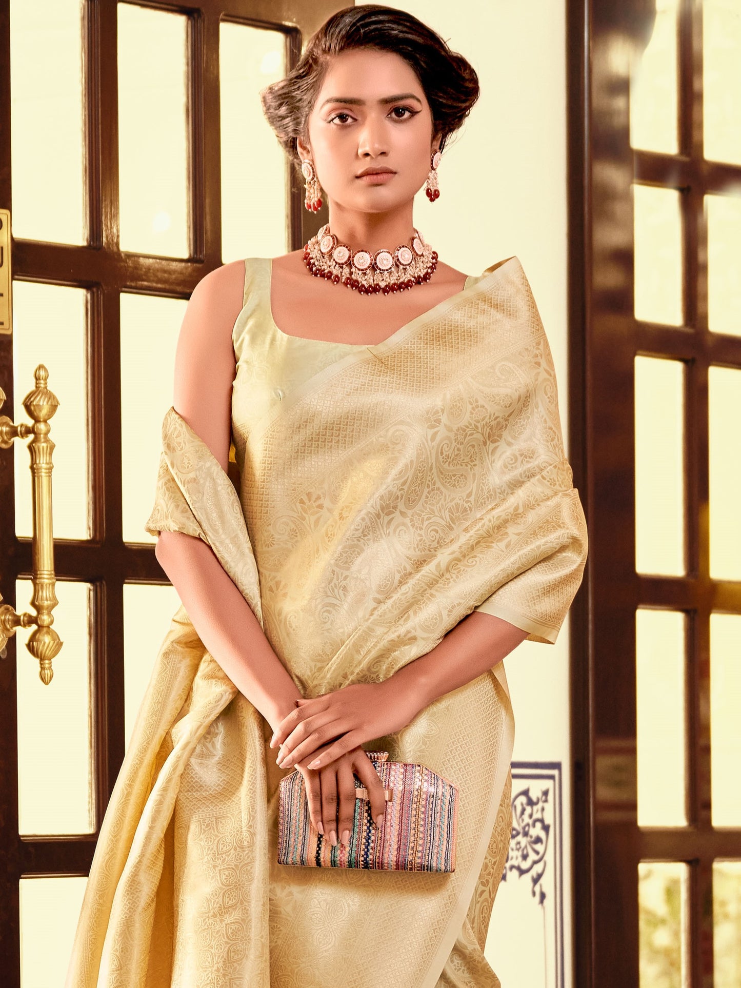 Light Golden Kanjivaram Saree