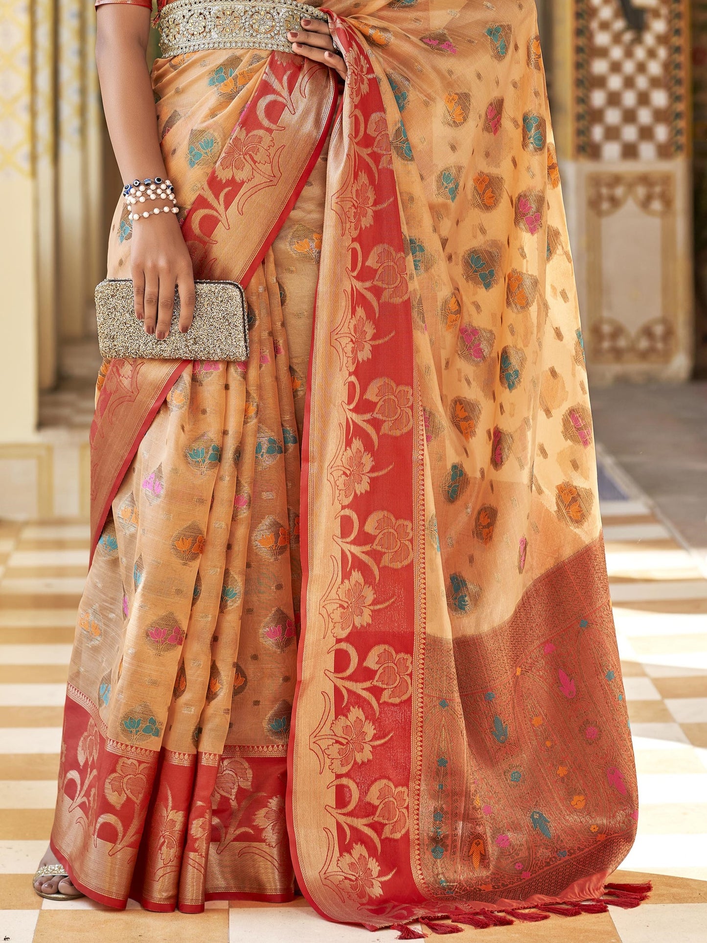 Crayola Orange Tissue Silk Saree