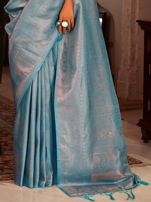 Vivid Blue Woven Kanjivarm Saree