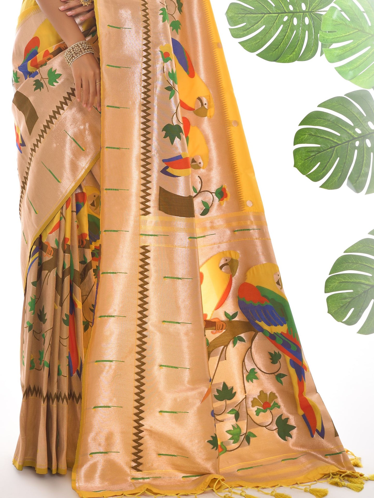 Sunflower Yellow Woven Paithani Saree