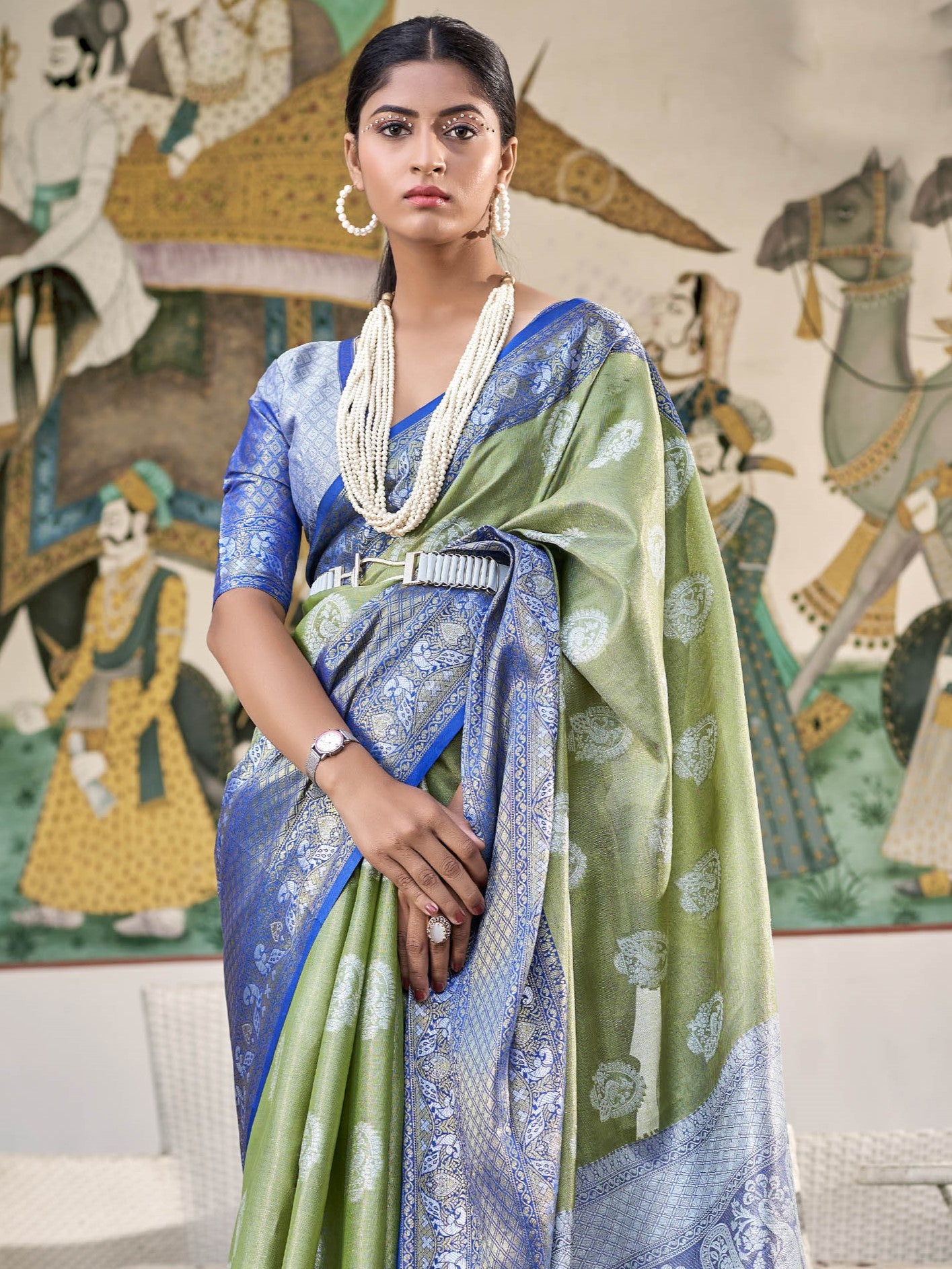 Sage Green Tissue Silk Saree