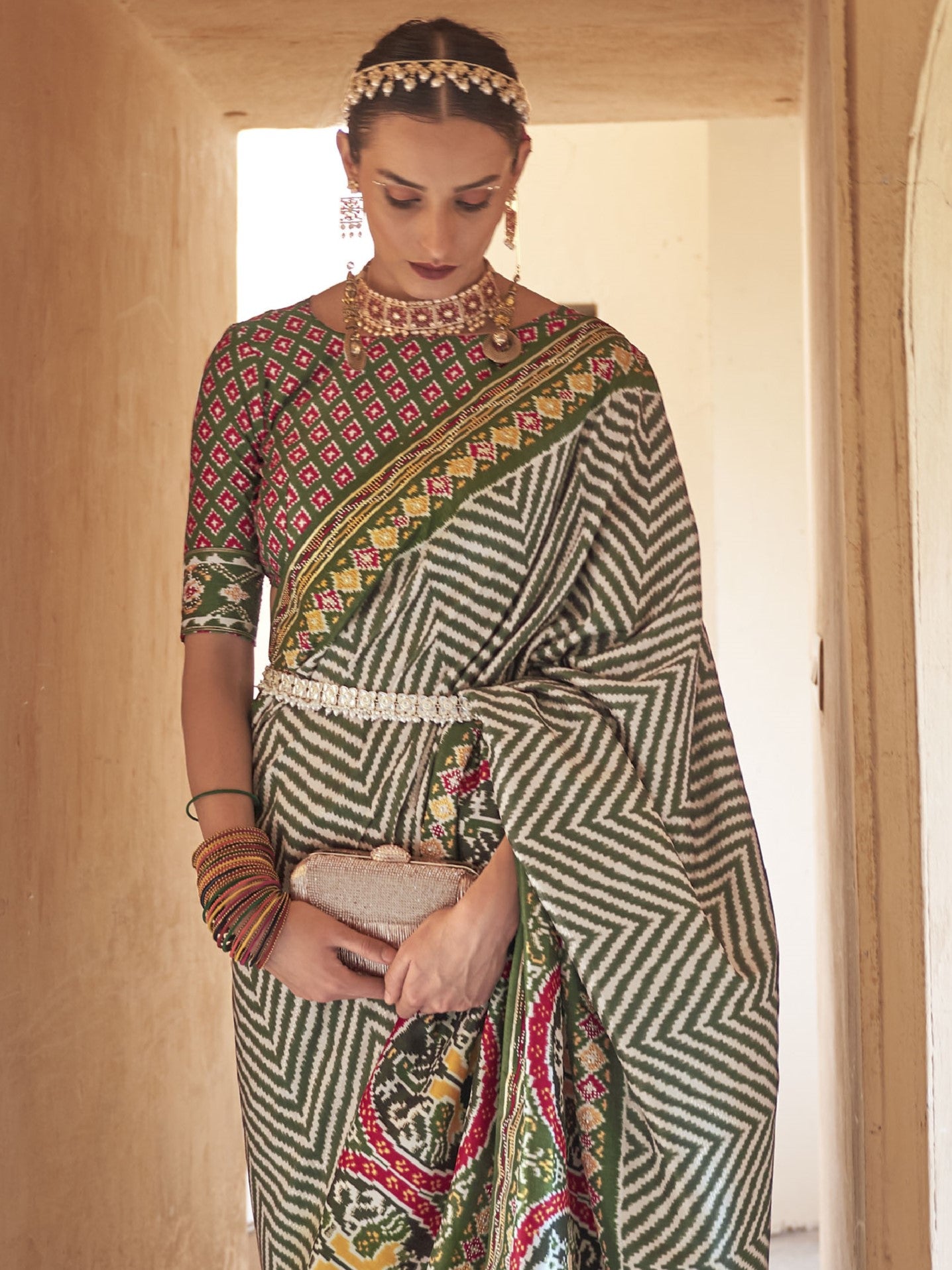 Fern Green Patola Saree