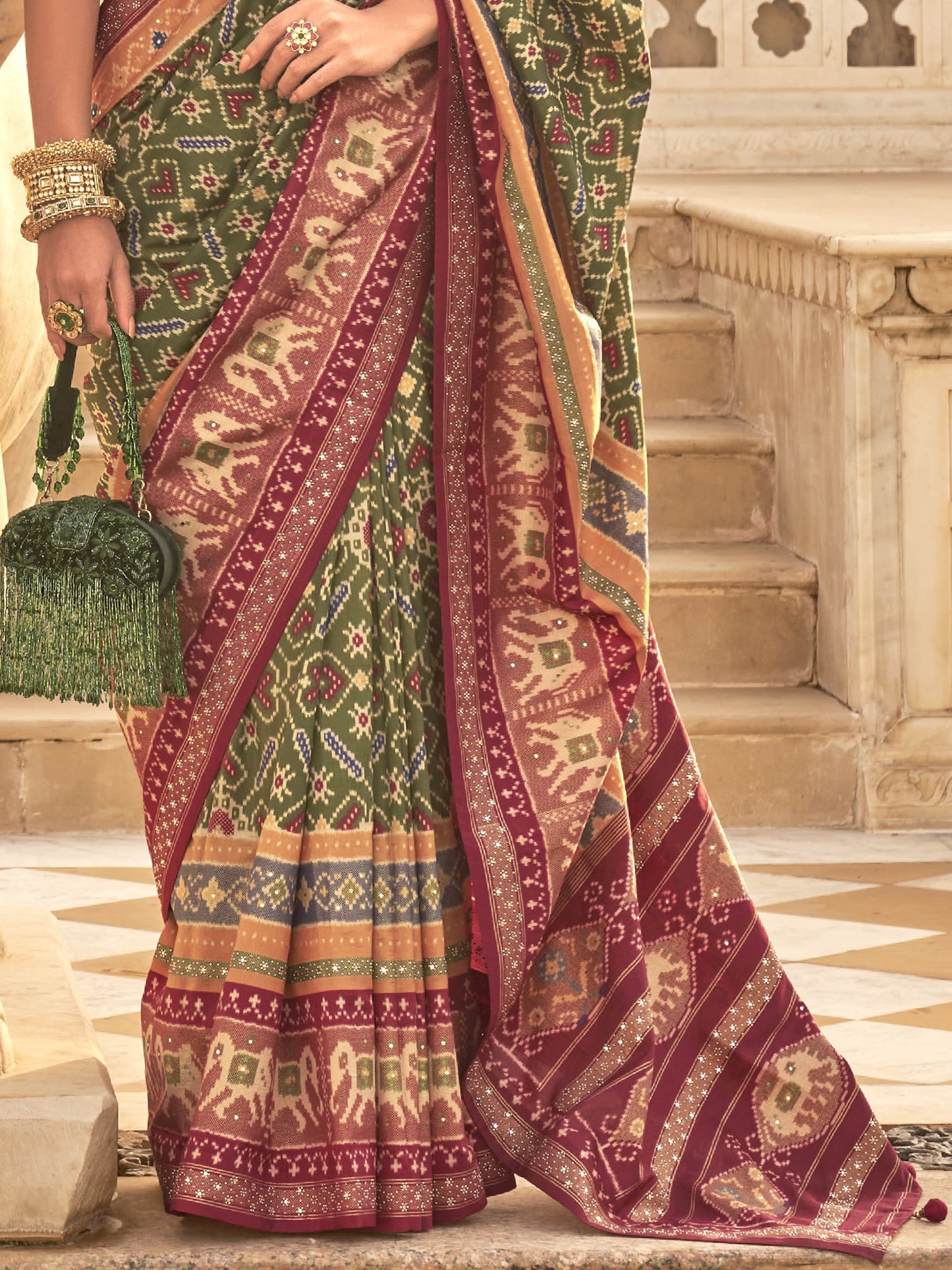 Olive Green Patola Saree