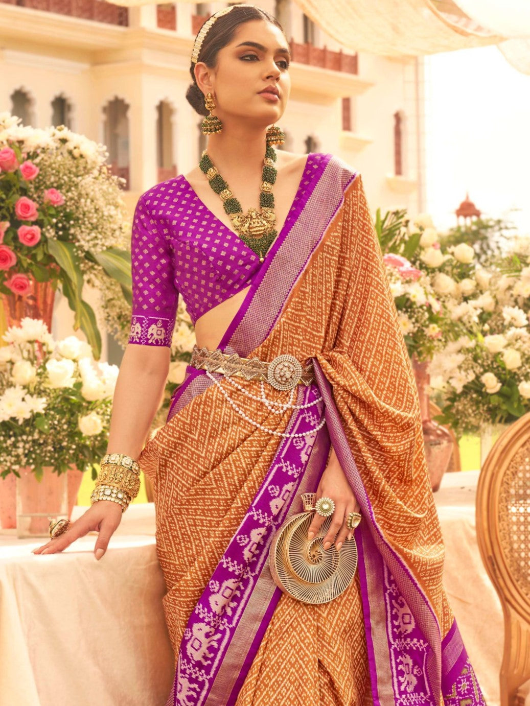 Ochre Orange and Purple Patola Saree