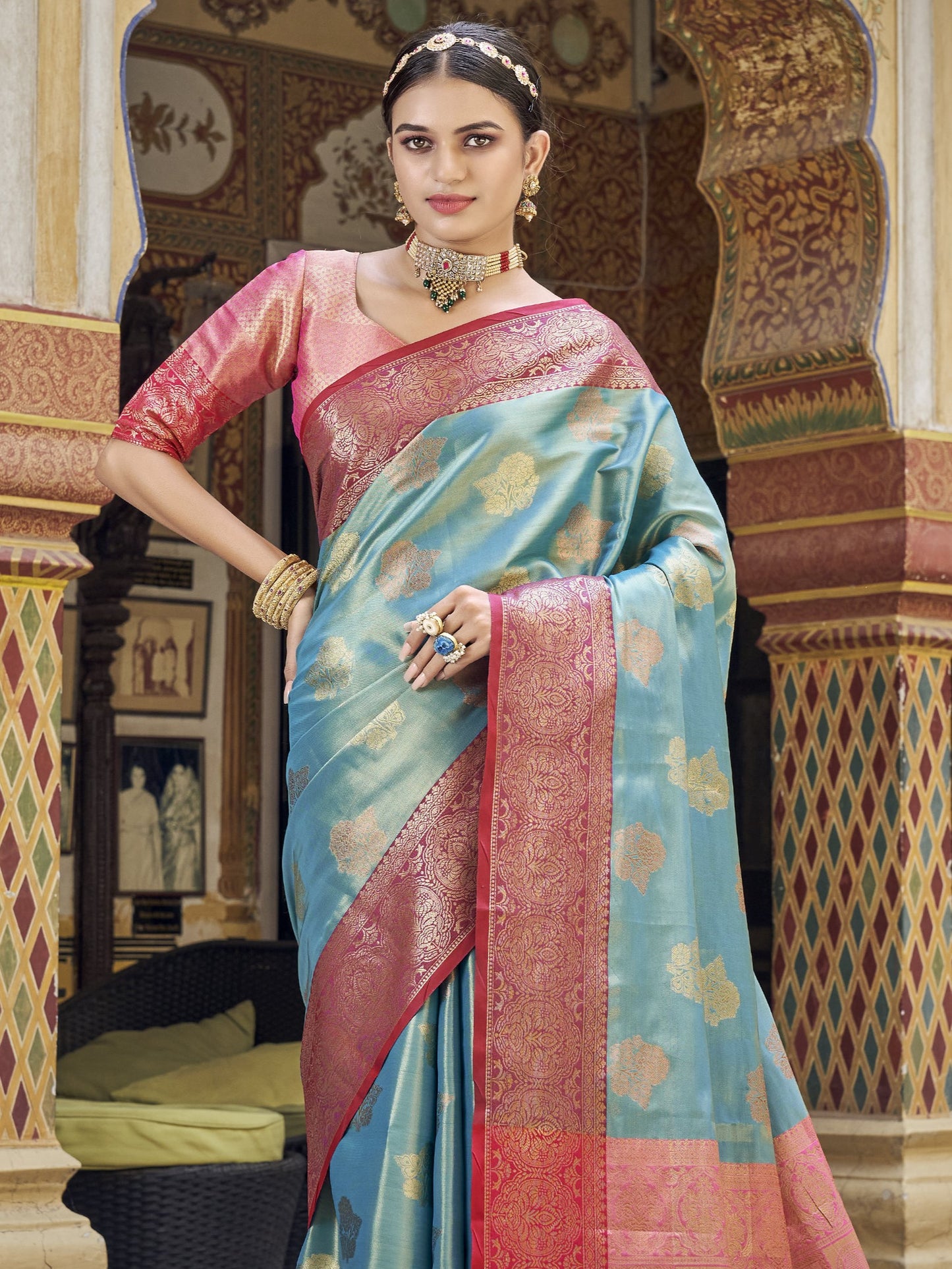 Baby Blue Tissue Silk Saree