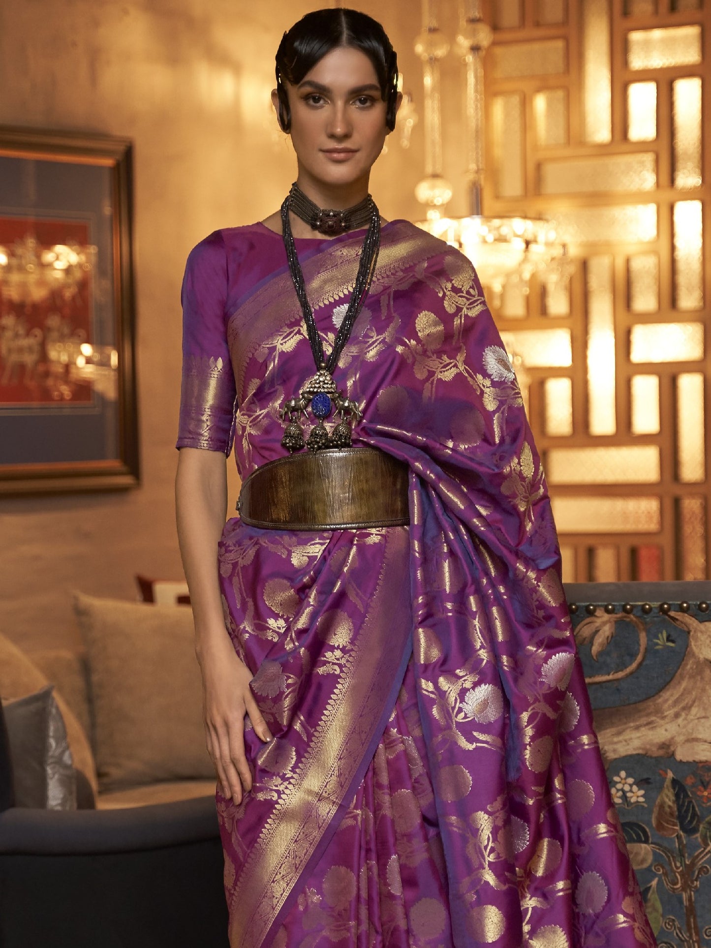 Deep Violet Woven Banarasi Saree