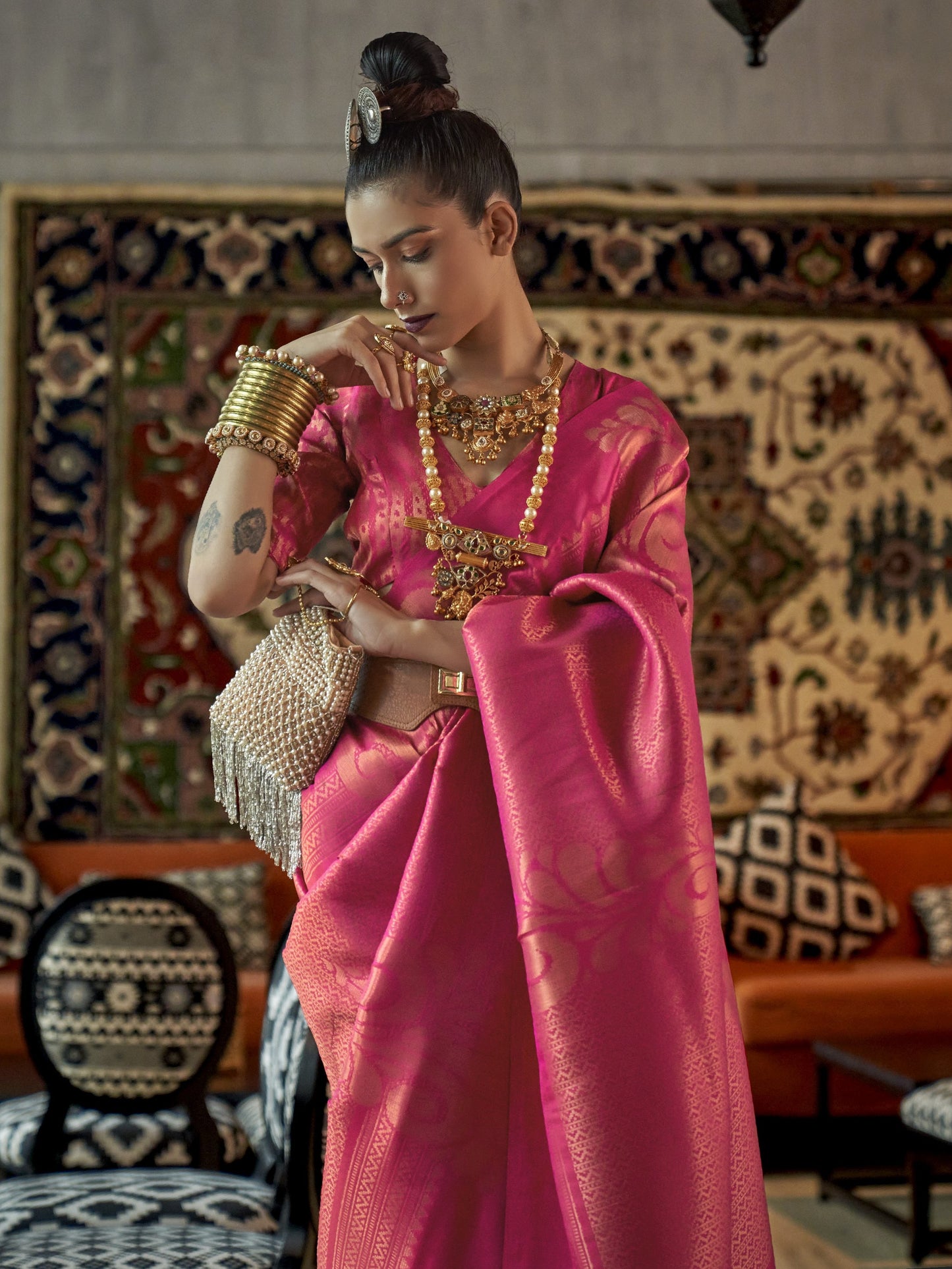Blush Pink Woven Banarasi Saree
