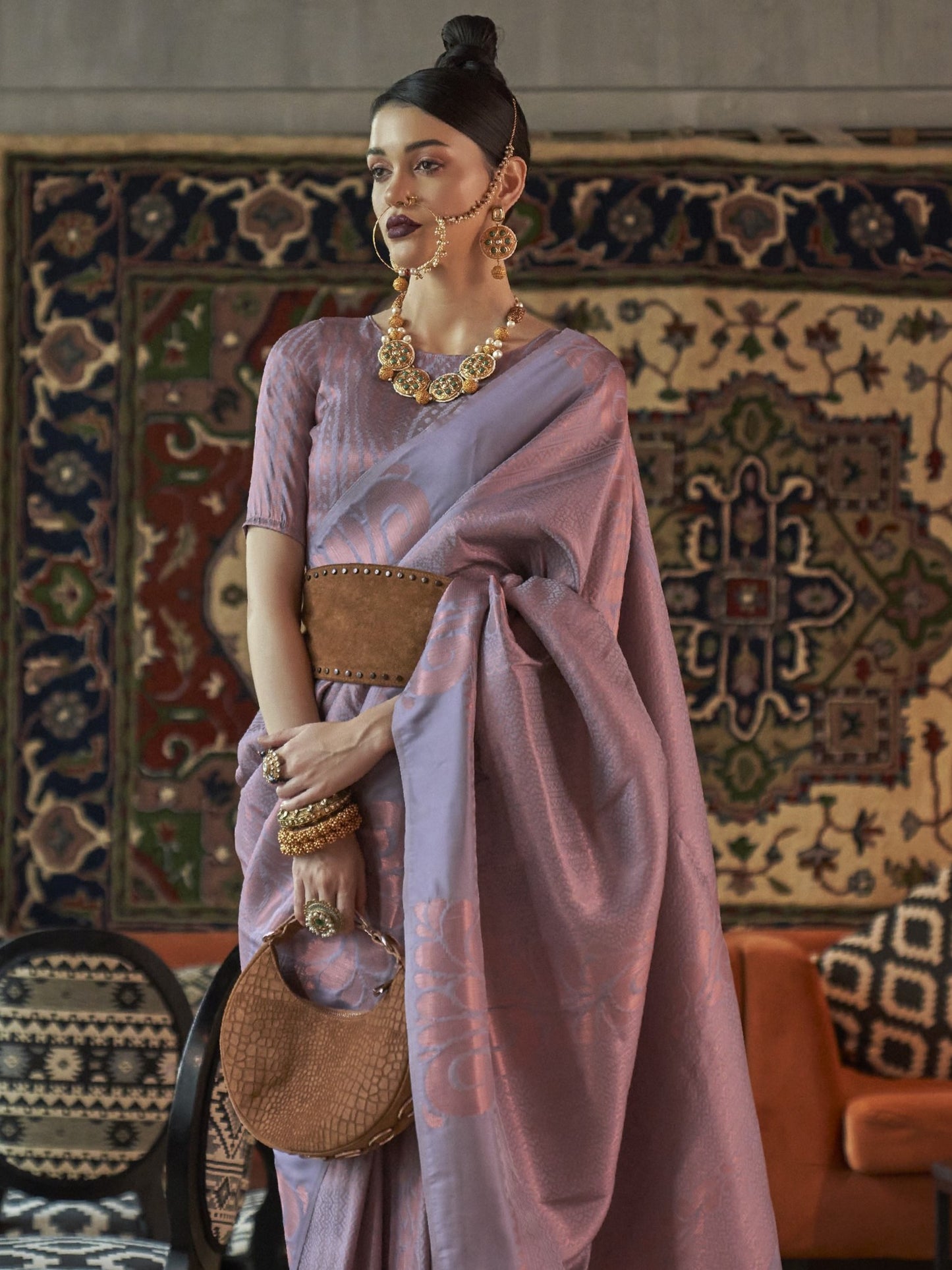 Lilac Purple Woven Banarasi Saree