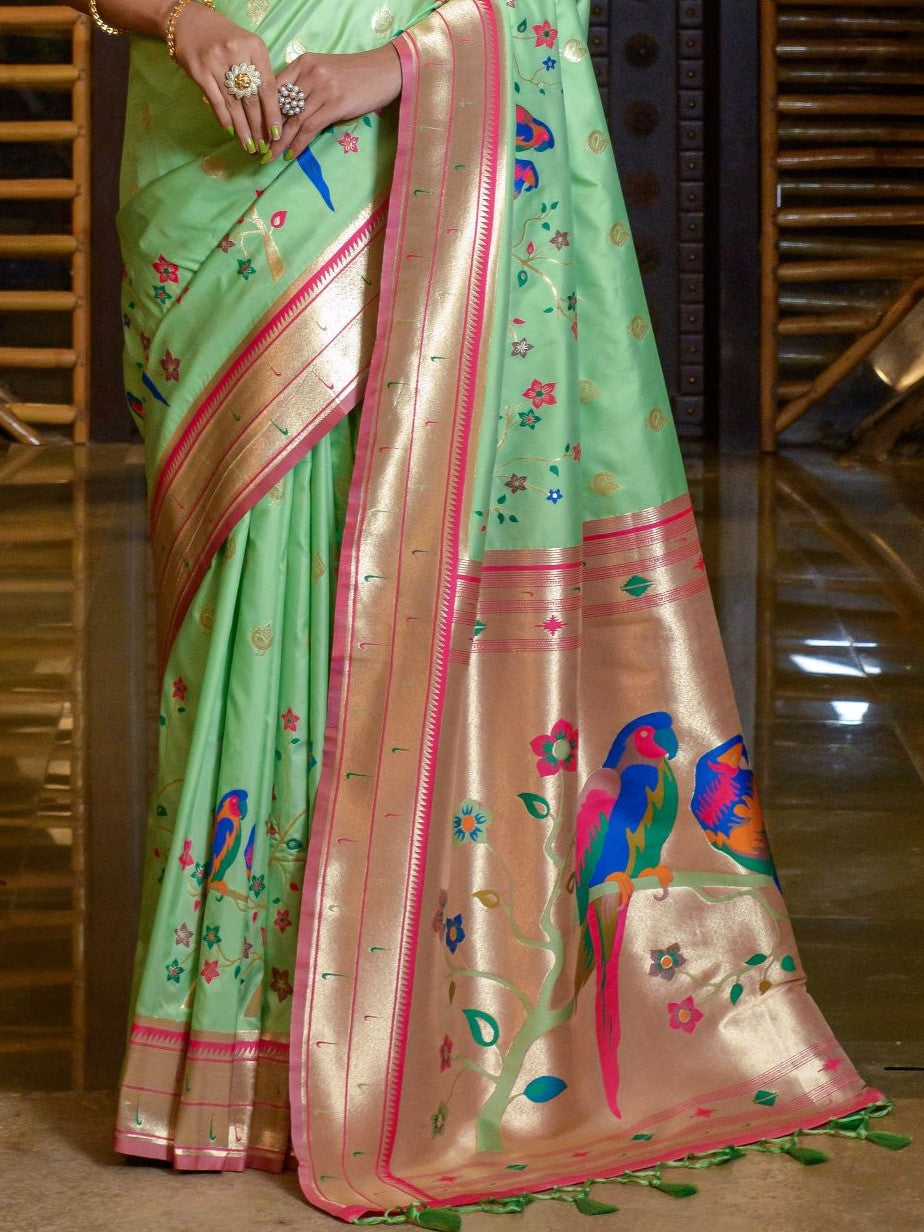 Soft Green Woven Paithani Saree