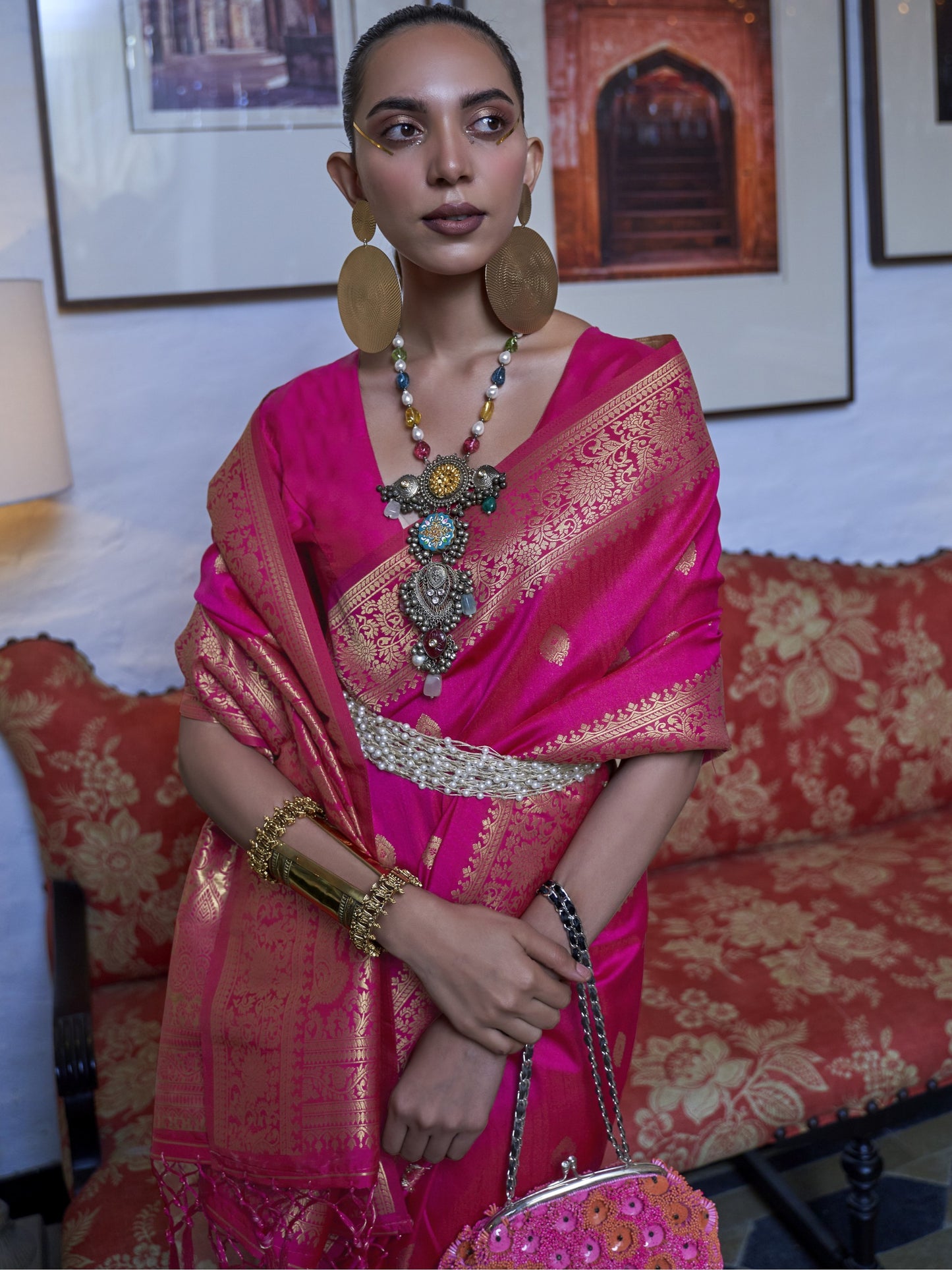 Deep Pink Banarasi Saree