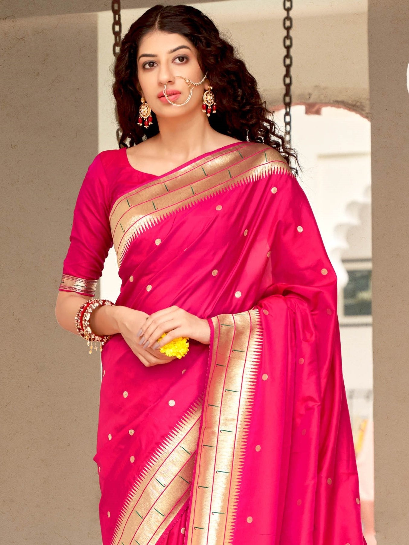 Hot Pink Paithani Saree
